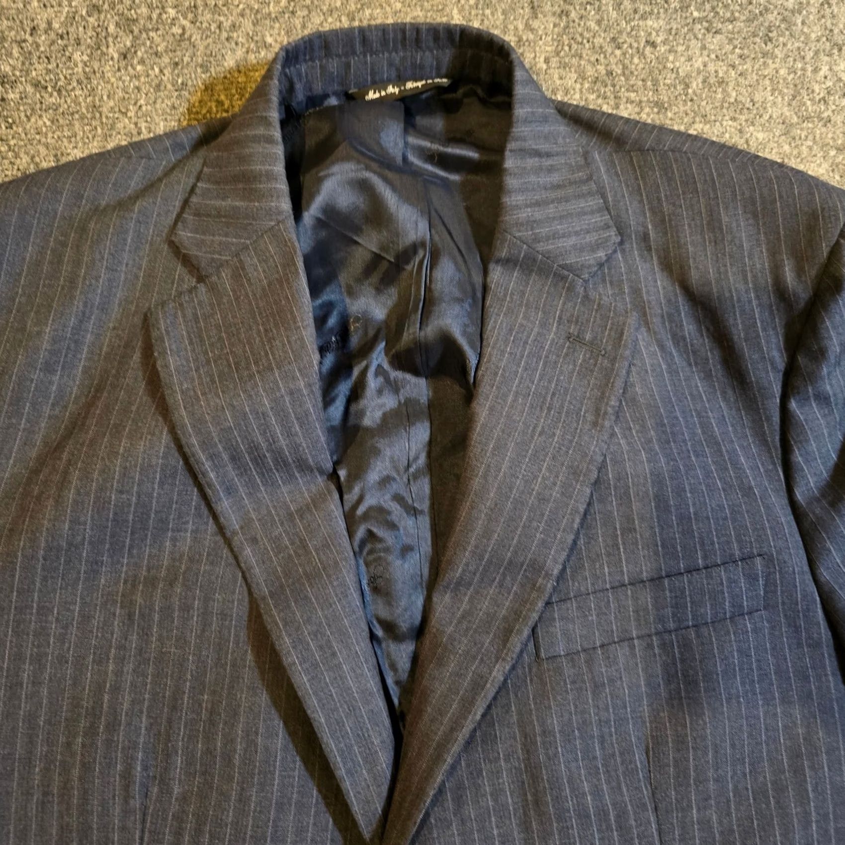 Saks Fifth Avenue Saks Fifth Avenue Jacket Blazer Mens 42R Blue Pinstripe Wool Stretch Two Button Career Size 42R - 2 Thumbnail