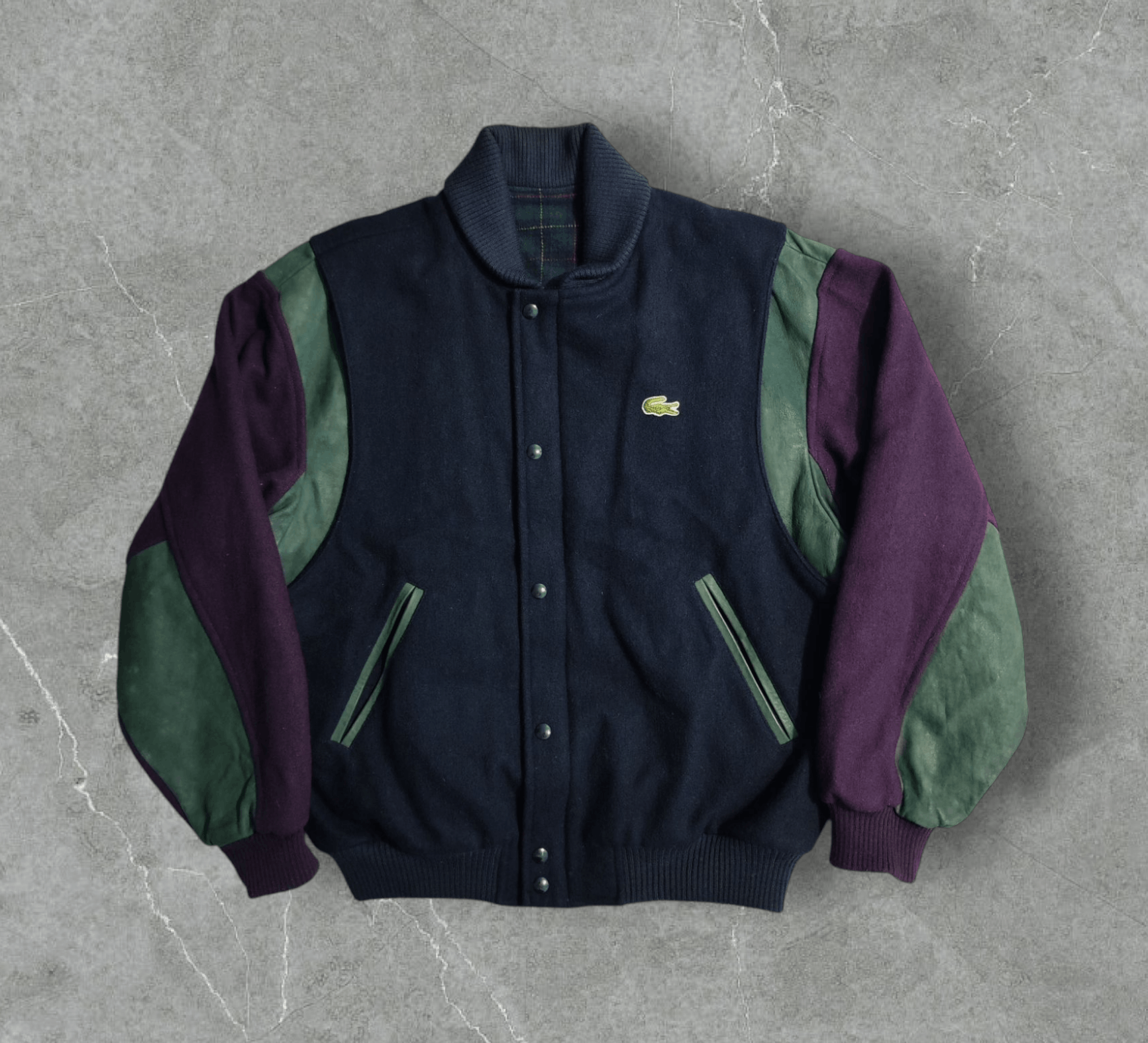 Lacoste - Vintage Leather Wool Multicolor Varsity Bomber