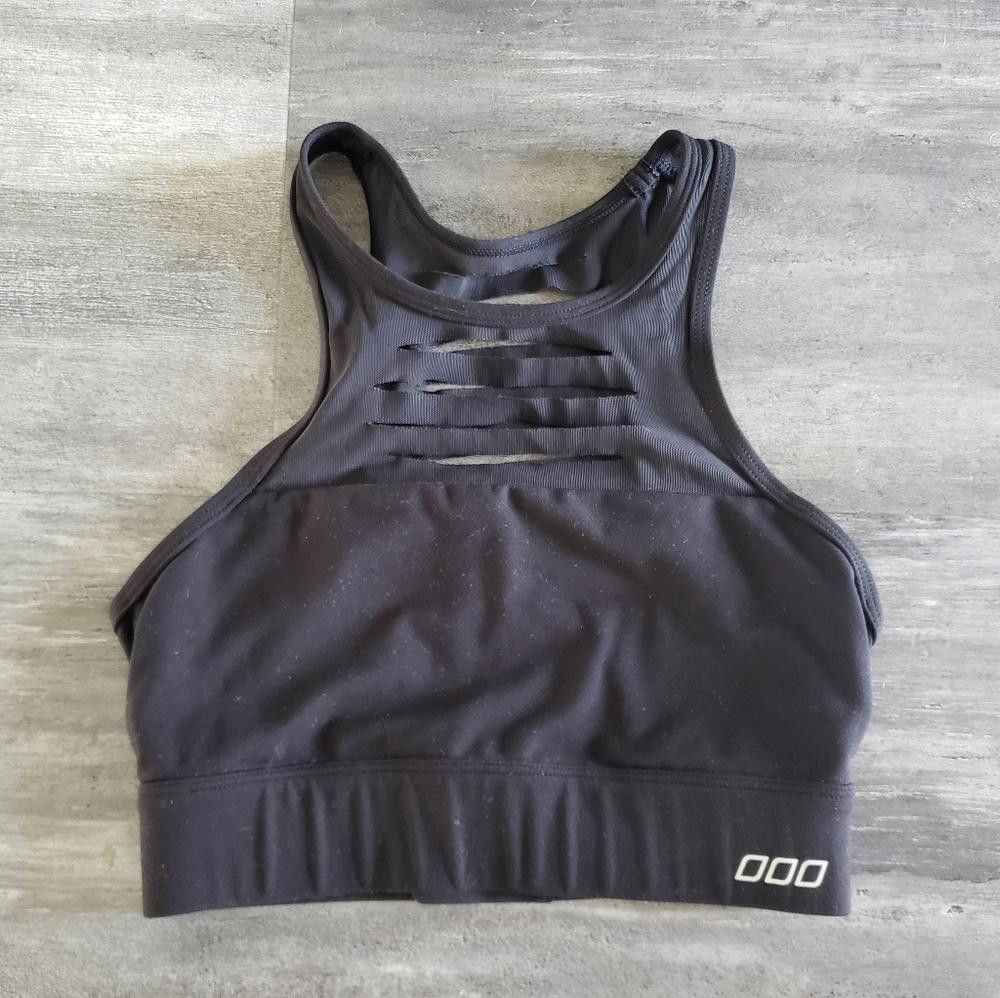 Designer Black Slit Detailed Lorna Jane Longline Sport Bra Size ONE SIZE - 3 Thumbnail