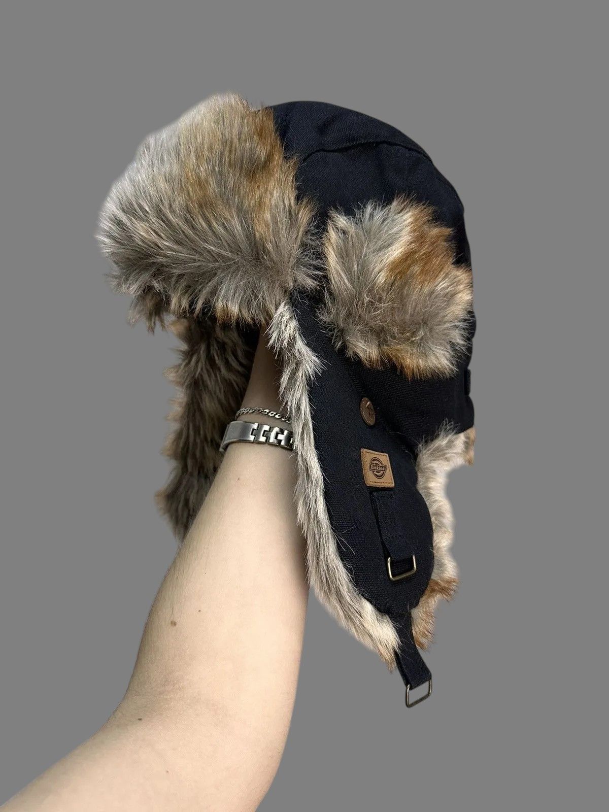 Y2K Dickies Retro Black Trapper Hat Faux Fur Vintage