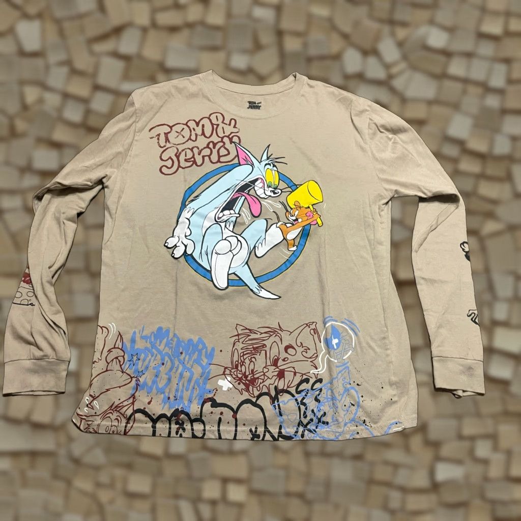 Vintage Tom and Jerry Shirt Men's XL Brown Long Sleeve Graphic Print T-Shirt Crew Neck Size US XL / EU 56 / 4 - 1 Thumbnail