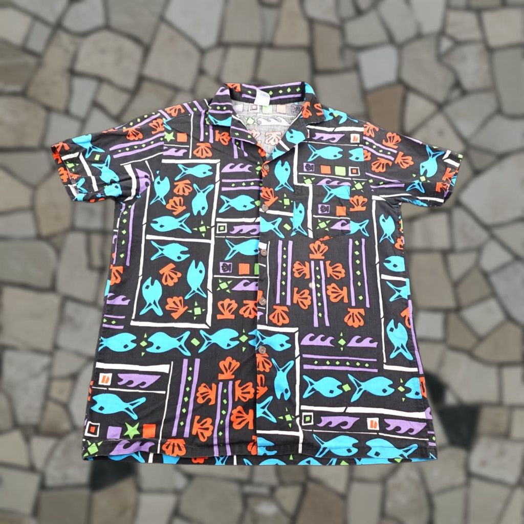 Vintage VINTAGE Sea & Ski Hawaiian Shirt Mens Large Black Aloha Fish Print 90s Beach Tropical Size US L / EU 52-54 / 3 - 1 Thumbnail