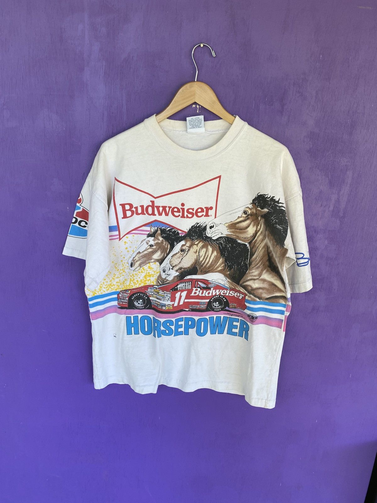 NASCAR Vintage 90s NASCAR Budweiser horsepower AOP t-shirt Size US L / EU 52-54 / 3 - 1 Thumbnail