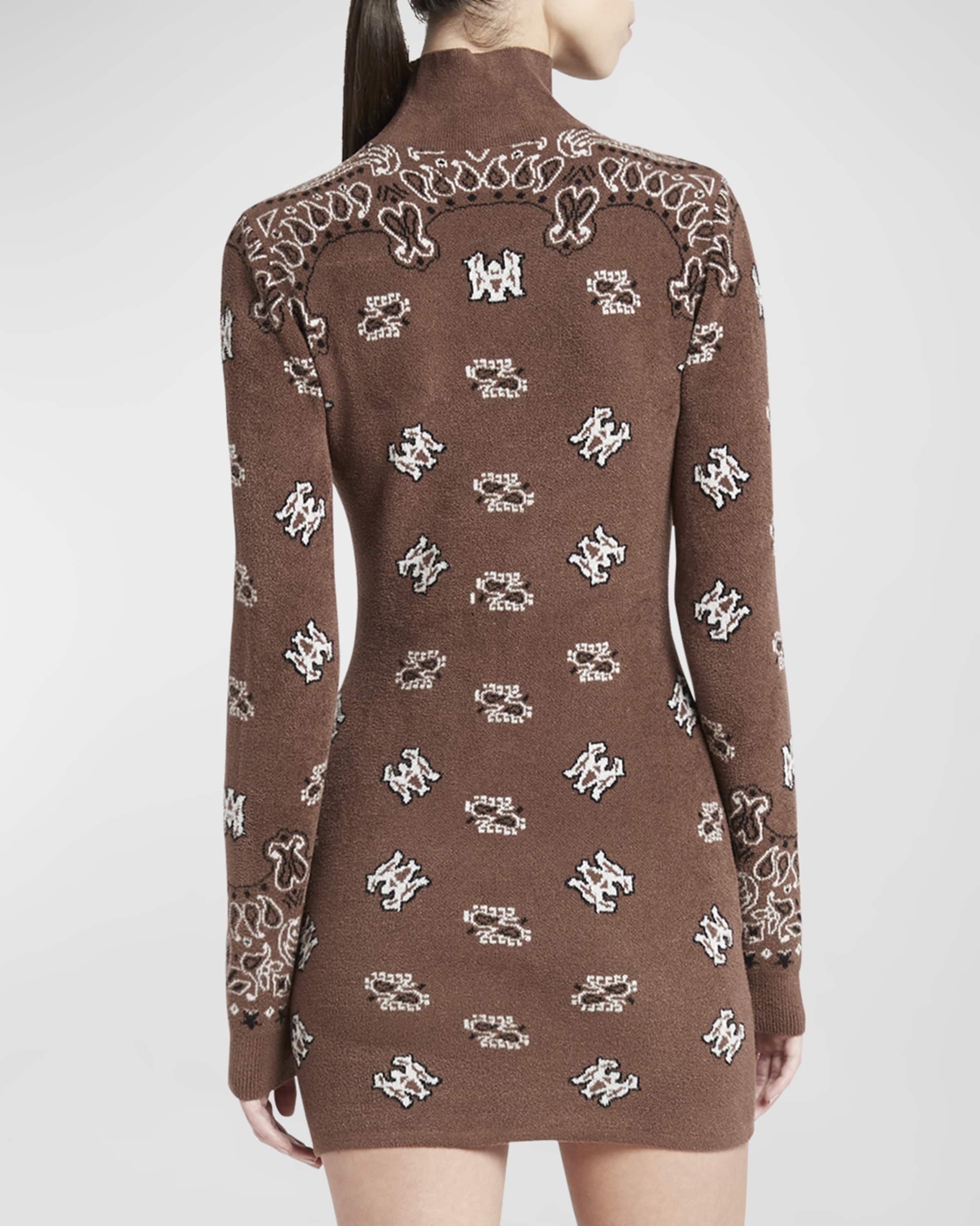 Amiri oc11z0325 Logo Bandana Mock-Neck Knit Mini Dress Brown/White Size M / US 6-8 / IT 42-44 - 4 Thumbnail