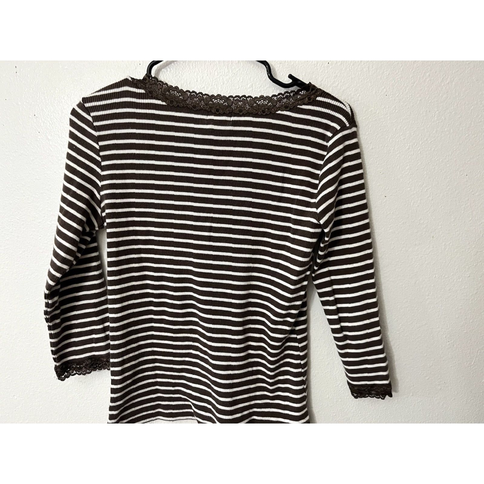 Vintage Chico's Cardigan Sweater 3/4 Sleeve Brown Striped Button Womens Size 1 Size XS / US 0-2 / IT 36-38 - 3 Thumbnail