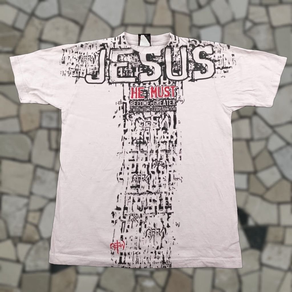 VINTAGE Not Of This World Shirt Mens M Gray Jesus Cross Bible 3:30 Religious Y2K Shirt