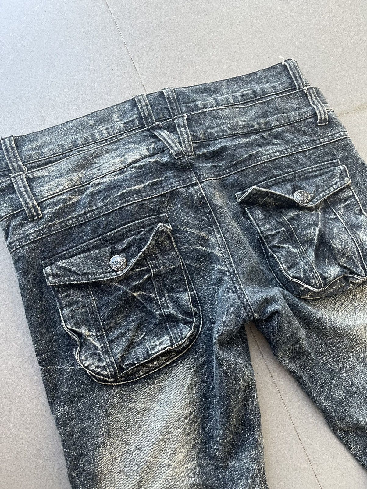 LOWBOX Japanese~Lowbox Flare BootCut Denim Cargo Multi Pocket Pants Size US 32 / EU 48 - 9 Thumbnail