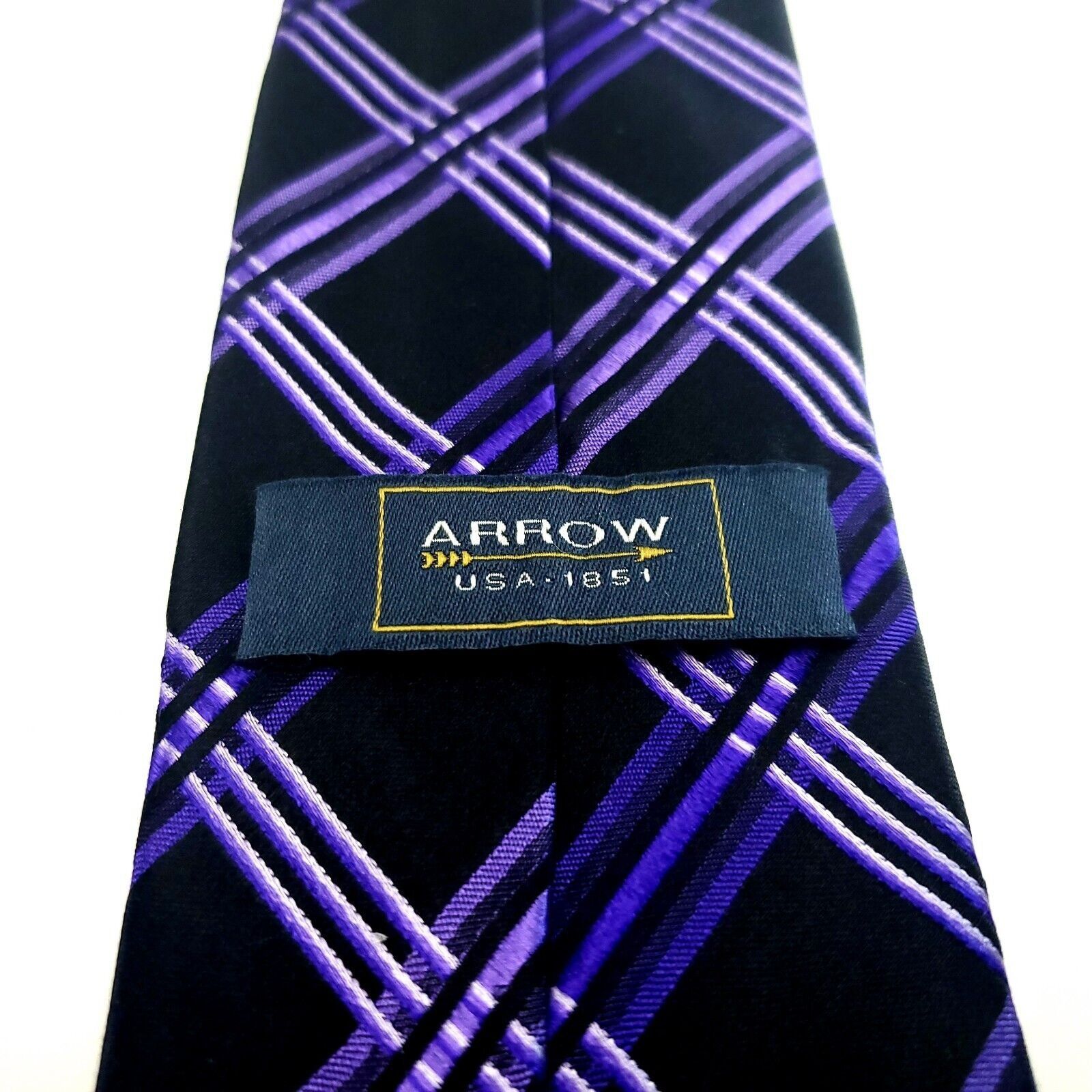 Arrow Arrow USA 1851 Black Purple Silk Tie Woven Striped Size ONE SIZE - 4 Thumbnail
