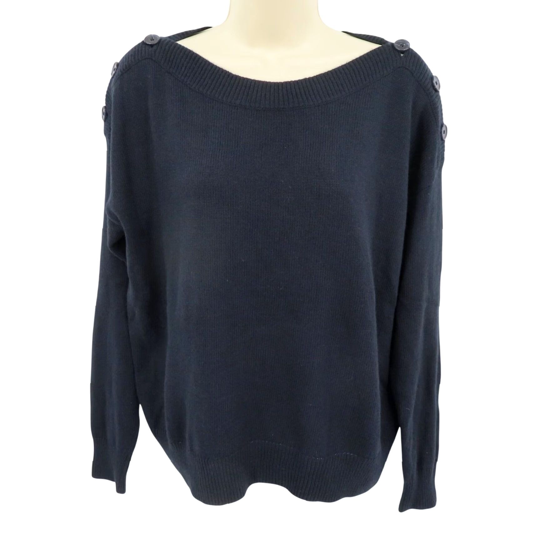 Joie Joie Women Small Solid Blue Boat Neck Button Tight Knit Pullover Sweater Shirt Size S / US 4 / IT 40 - 2 Thumbnail