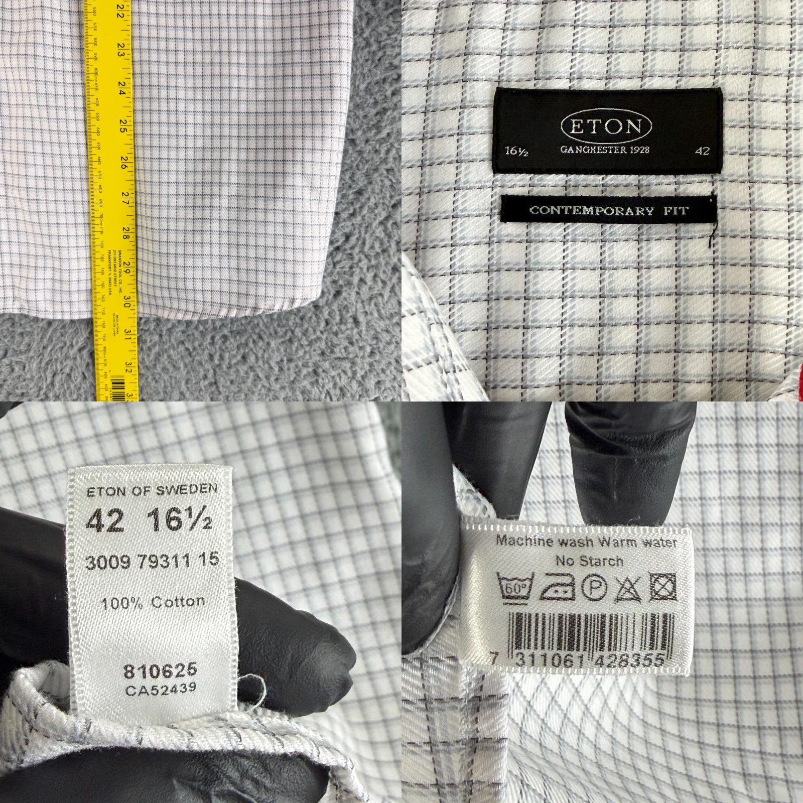 Eton Eton Button-Up Shirt Mens Large White Check Print Contemporary Fit Long Sleeve Size US L / EU 52-54 / 3 - 8 Thumbnail
