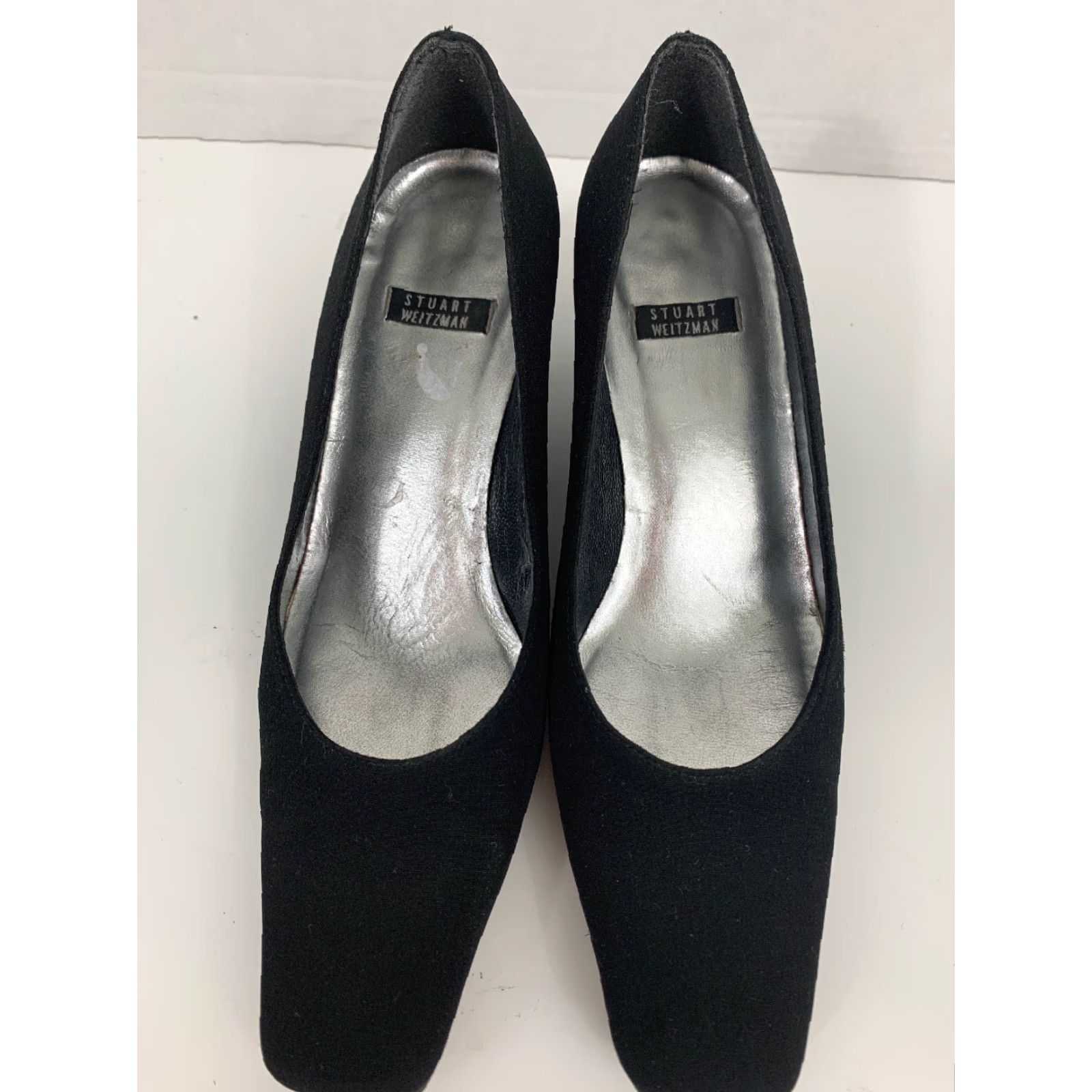 Stuart Weitzman Stuart Weitzman Square Toe Block Heel Womens US 5 Black Fabric Pump Heel Spain Pumps, Classic, Dress, Block, Medium, WomensShoe Size US 5 / IT 35 - 2 Thumbnail