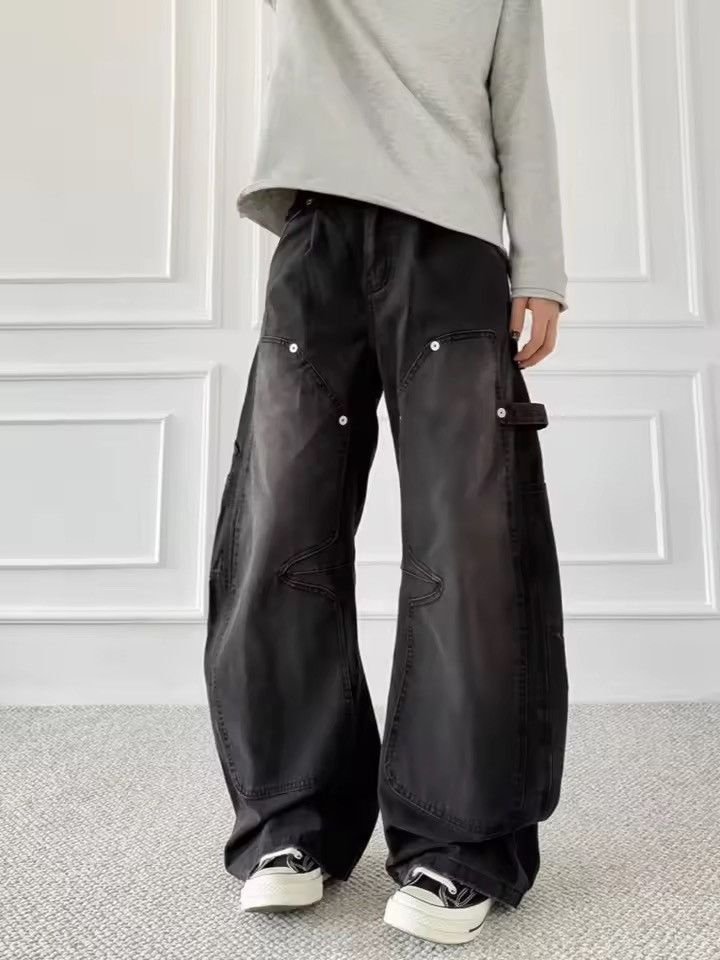 Japanese Brand Double Knee Work Pants – Wide Leg Baggy Carpenter Trousers Size US 27 - 4 Thumbnail