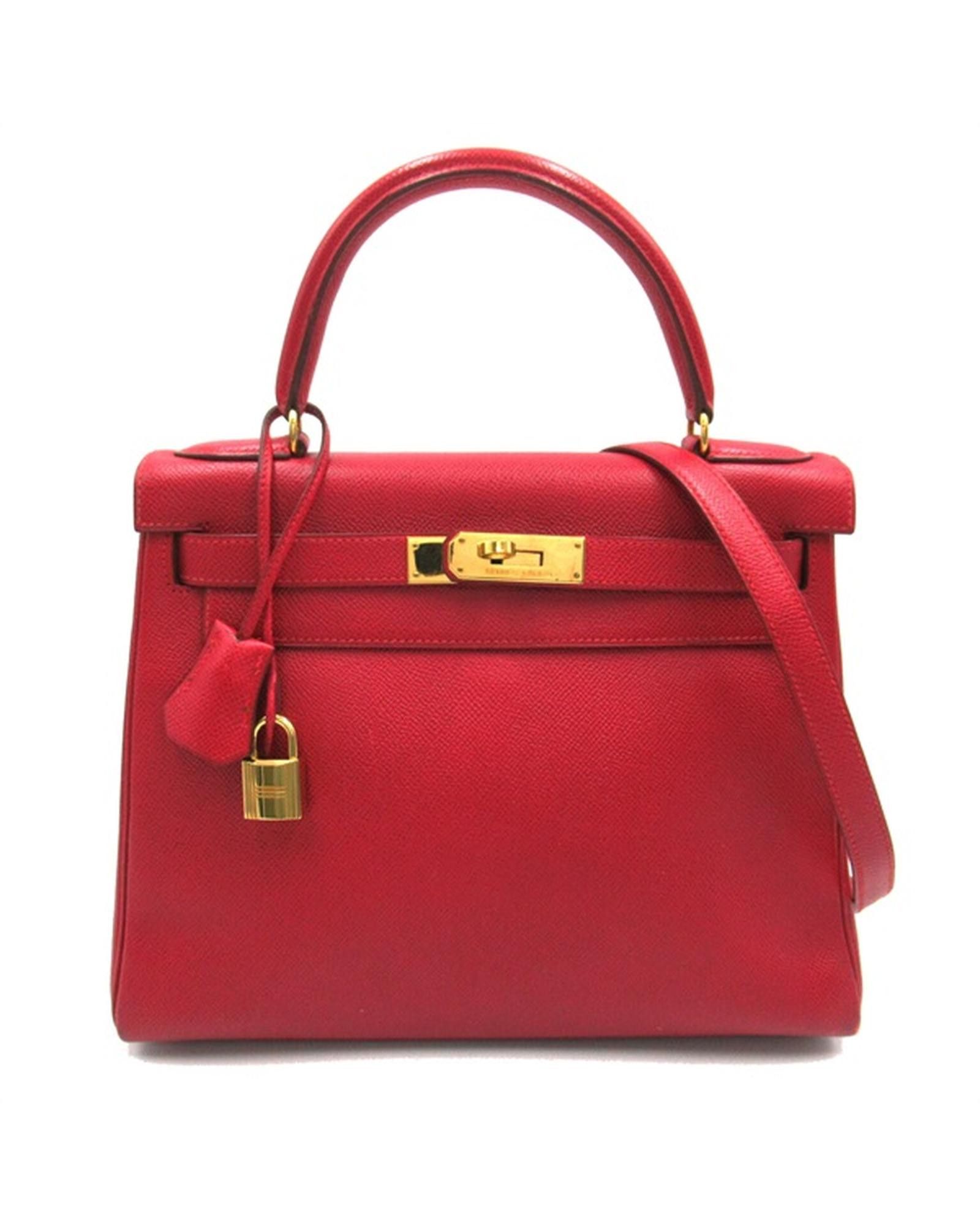 image of Hermes Red Leather Kelly Bag In Excellent Condition, Women's