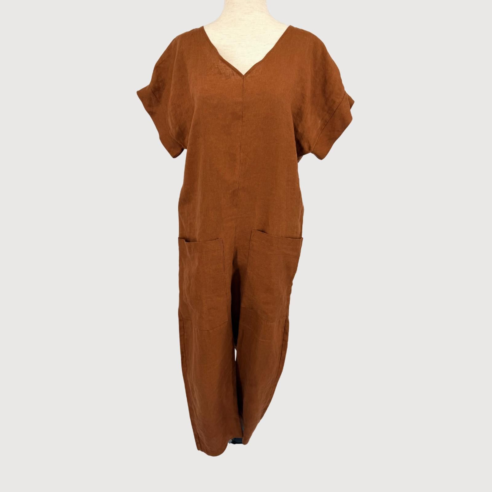 Other S. Kanouni Linen Jumpsuit Camel Made USA Size 2 Size 26" / US 2 / IT 38 - 1 Thumbnail