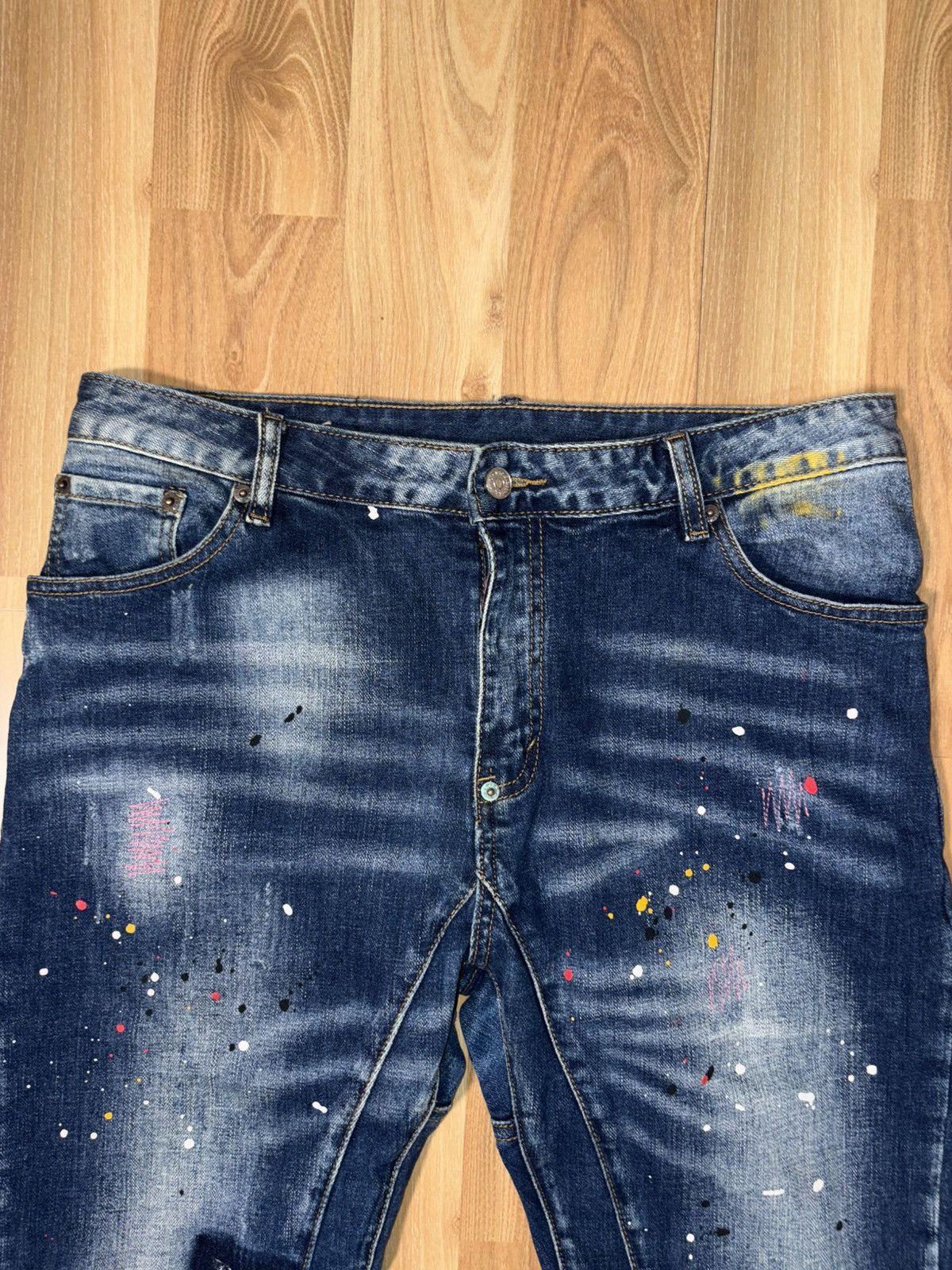Japanese Brand YUDAN & SANCHVIL Paint Splatter Patchwork Cropped Denim Size US 34 / EU 50 - 3 Thumbnail