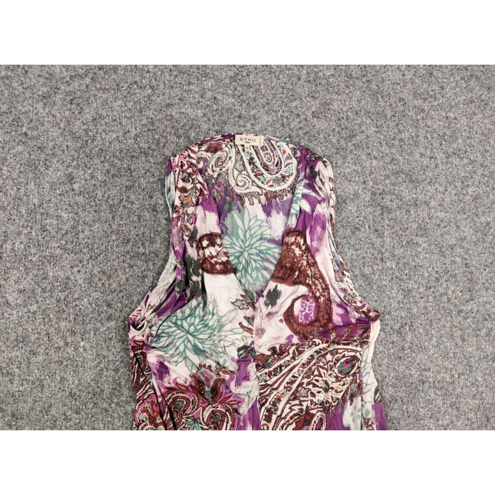 Etro ETRO Blouse Shirt Sleeveless Multicolor Floral Art Design V-Neck Jersey Silk Viscose Women 46 Size L / US 10 / IT 46 - 4 Thumbnail