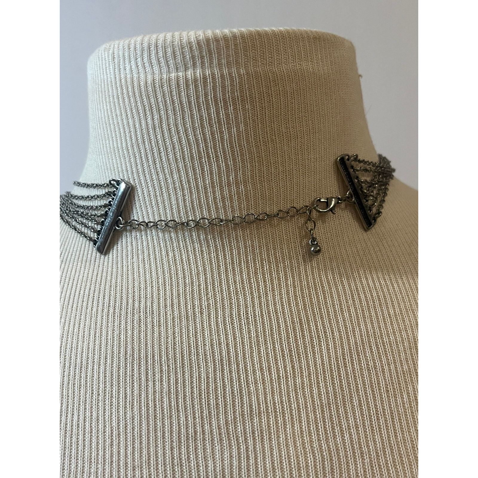 Other Vintage Silver Beaded and Faux Black Onyx Bib Necklace Size ONE SIZE - 4 Thumbnail