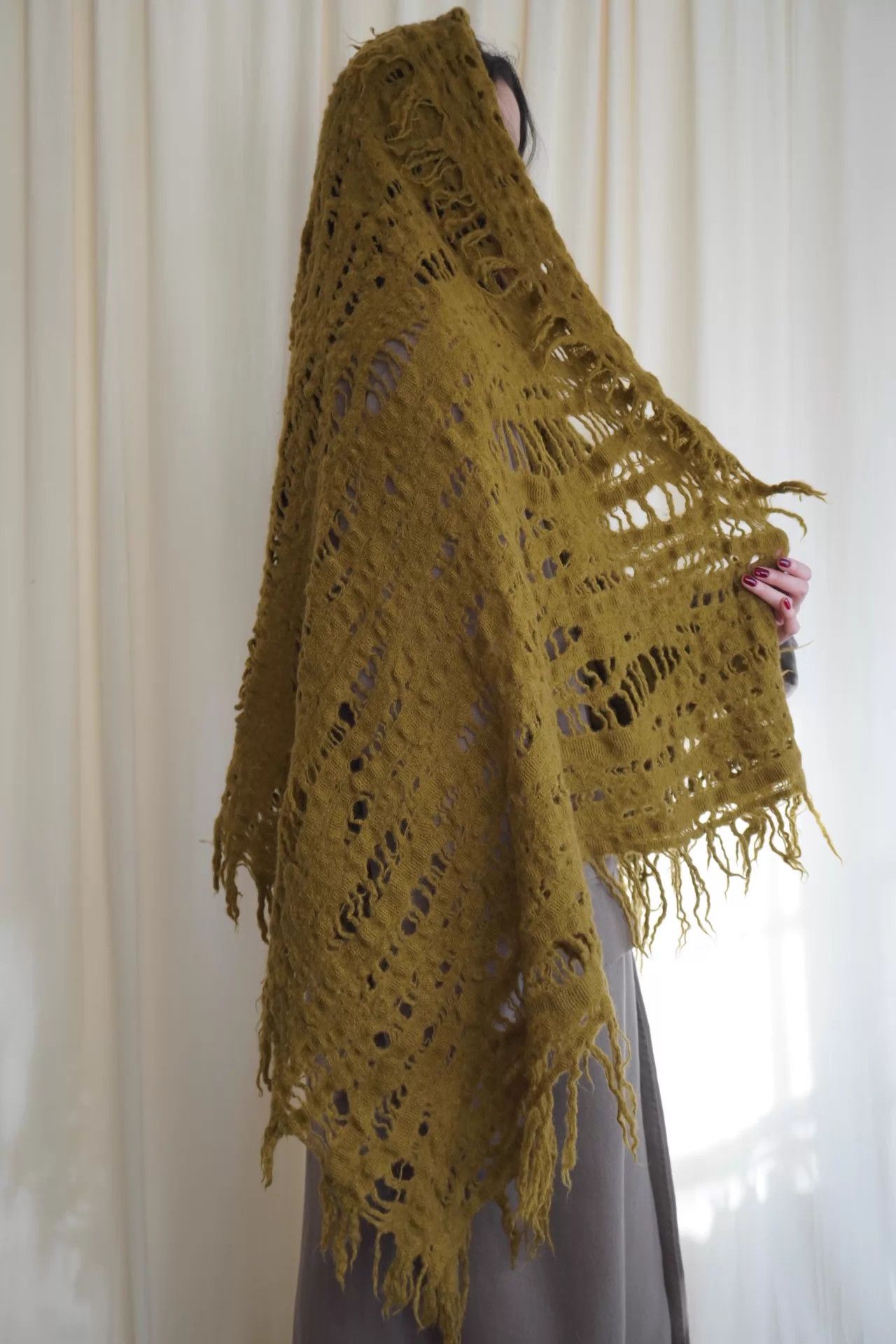 Y's Y's 2000s felted openwork wide wool scarf Size ONE SIZE - 5 Thumbnail