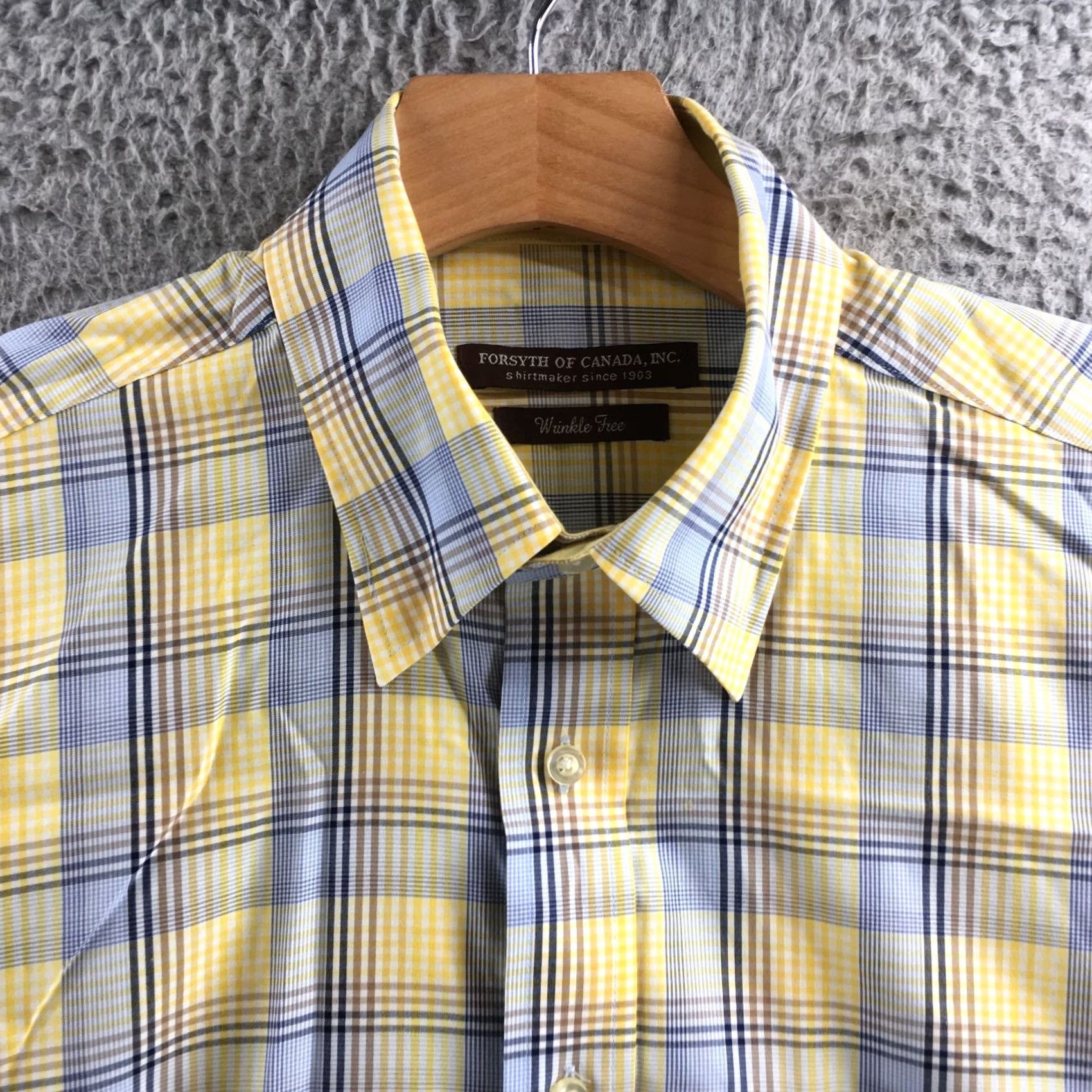 Vintage Forsyth of Canada Shirt Mens Large Yellow Blue Plaid Button-Up Classic Wool Blend Wrinkle Free Casual Size US L / EU 52-54 / 3 - 3 Thumbnail