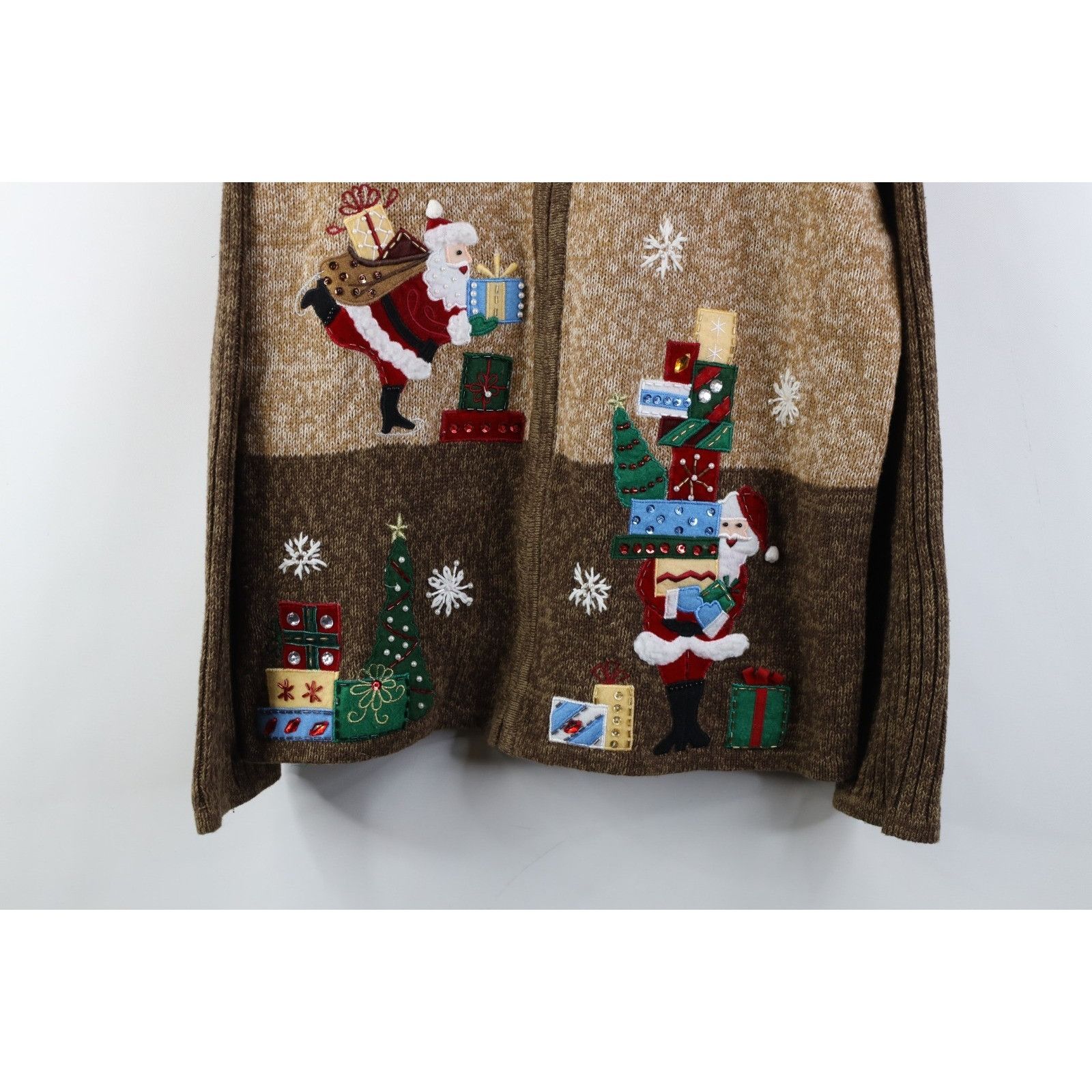 Vintage Vintage 90s Christmas Santa Snowflake Knit Cardigan Sweater Size L / US 10 / IT 46 - 3 Thumbnail