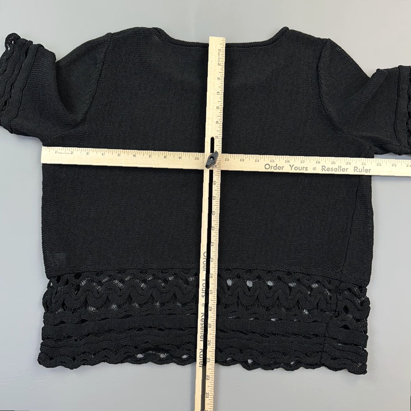 Vintage Etcetera Sweater Women XL Black Knit Short Sleeve Crew Neck Pullover Top Scalloped Hem Size XL / US 12-14 / IT 48-50 - 6 Thumbnail