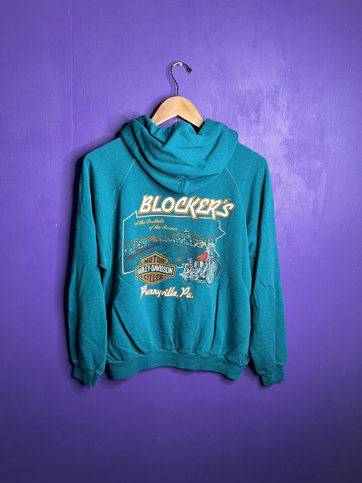 Harley Davidson × Vintage Vintage 80s Harley Davidson blockers logo hoodie Size US M / EU 48-50 / 2 - 2 Thumbnail