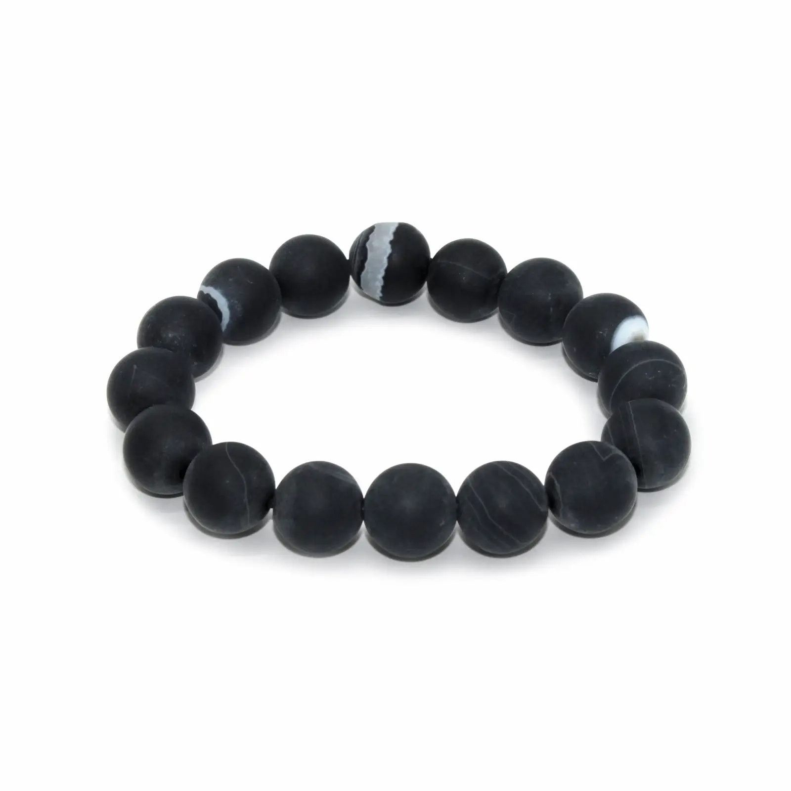 Jewelry 🔴 Bracelet - Matte Black Striped Agate 12mm. Size ONE SIZE - 1 Preview