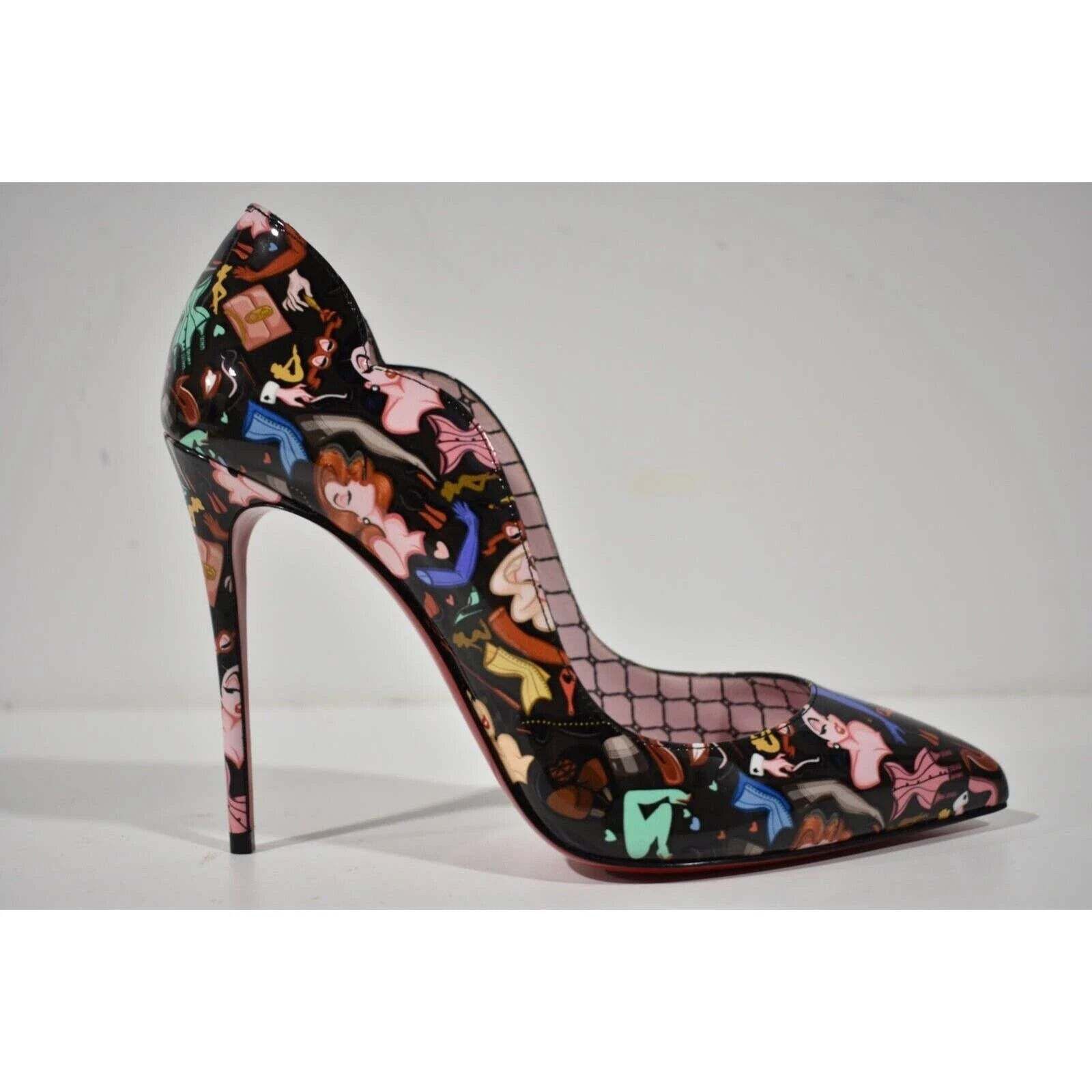 Christian Louboutin Hot Chick 100 Black Patent Leather Bored Red Heel Pump 38.5 Size US 8.5 / IT 38.5 - 2 Thumbnail