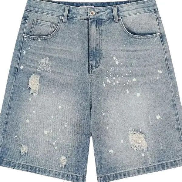 Japanese Brand Loose splashed ink ripped denim shorts Size US 32 / EU 48 - 5 Thumbnail