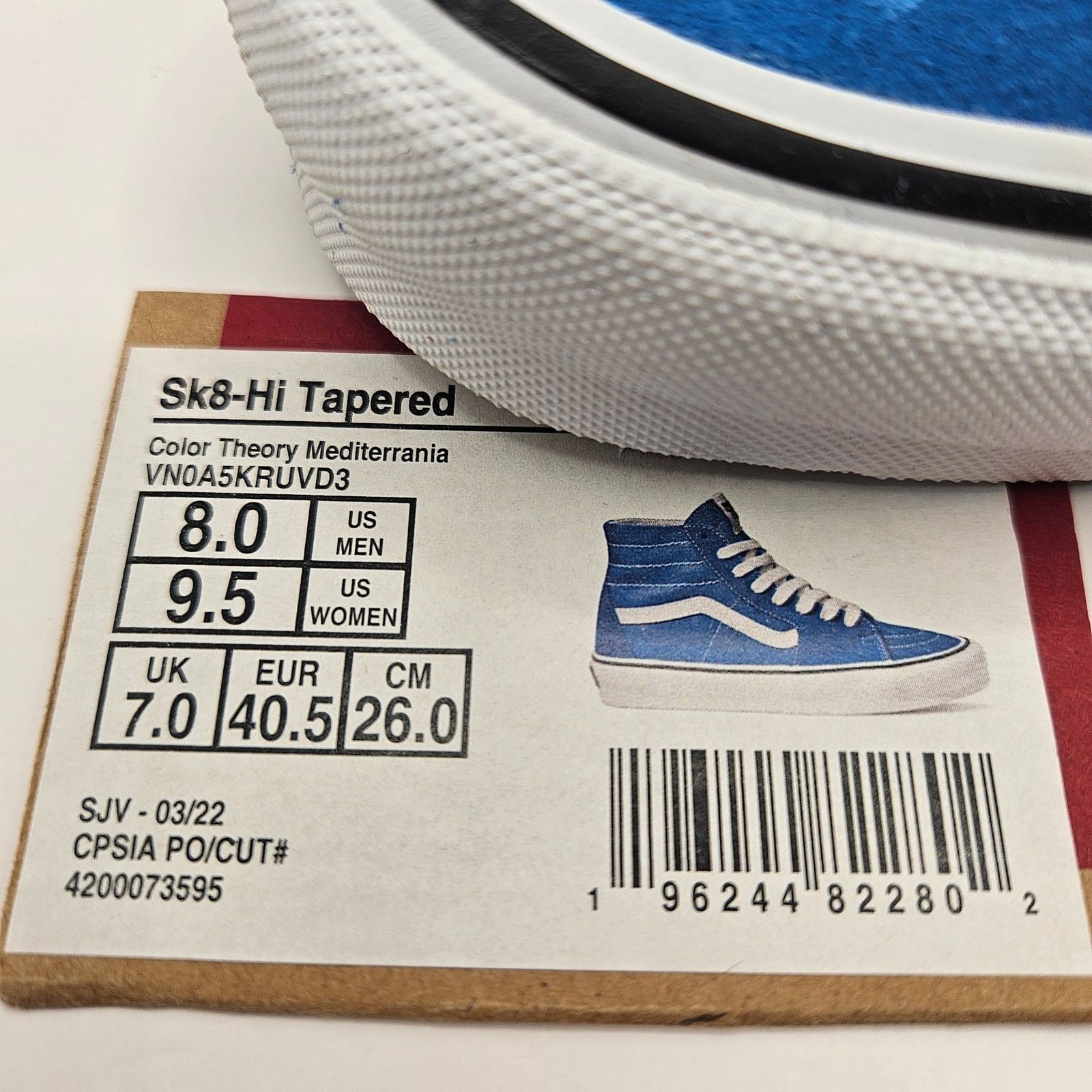 Vans VANS MEN'S 8 SK8 HI TAPERED THEORY MEDITERRANIA BLUE NWOB Size US 8 / EU 41 - 2 Thumbnail