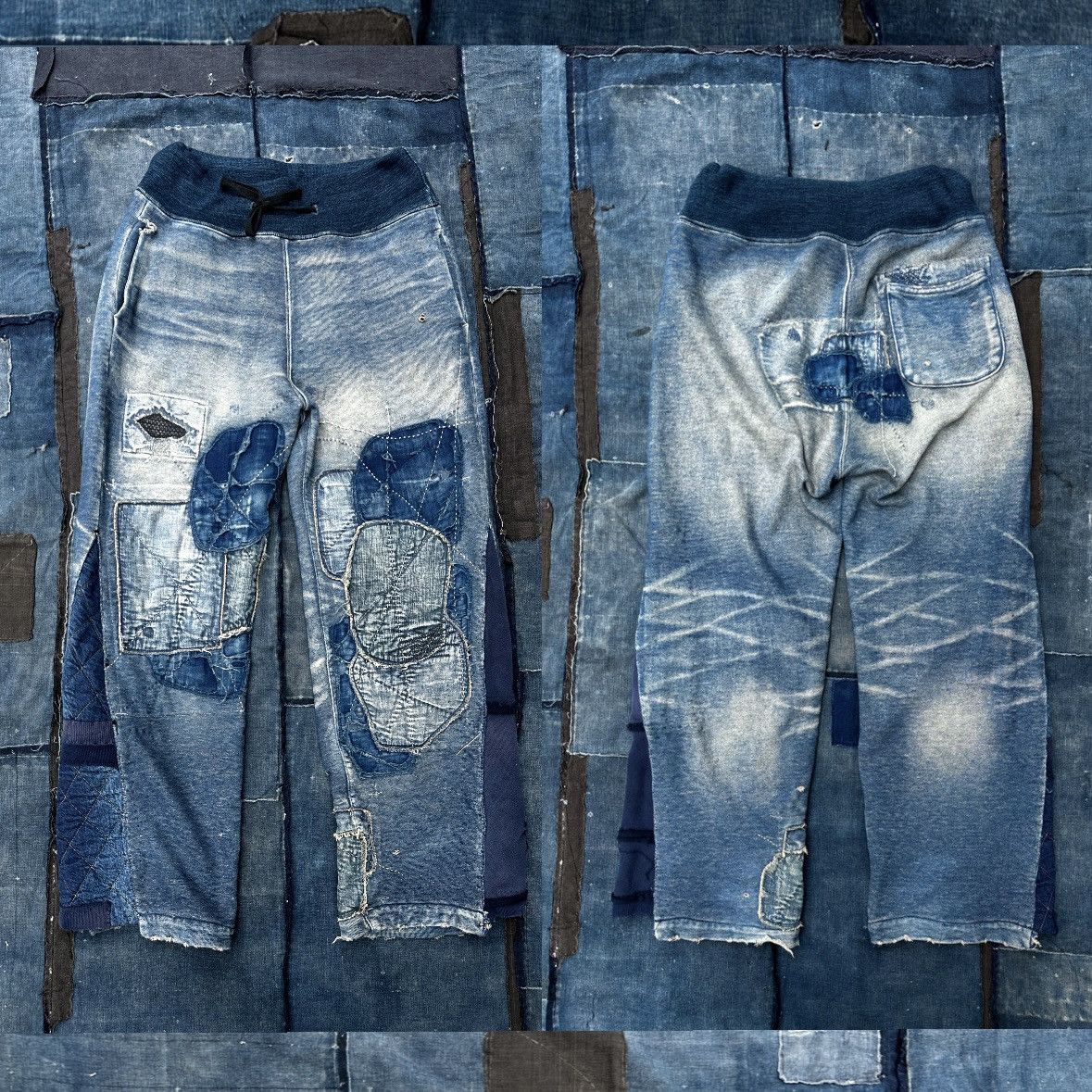 Pre-owned Kapital X Kapital Kountry Kapital Crash Denim Old Man And The Sea Boro Sweatpants In Blue