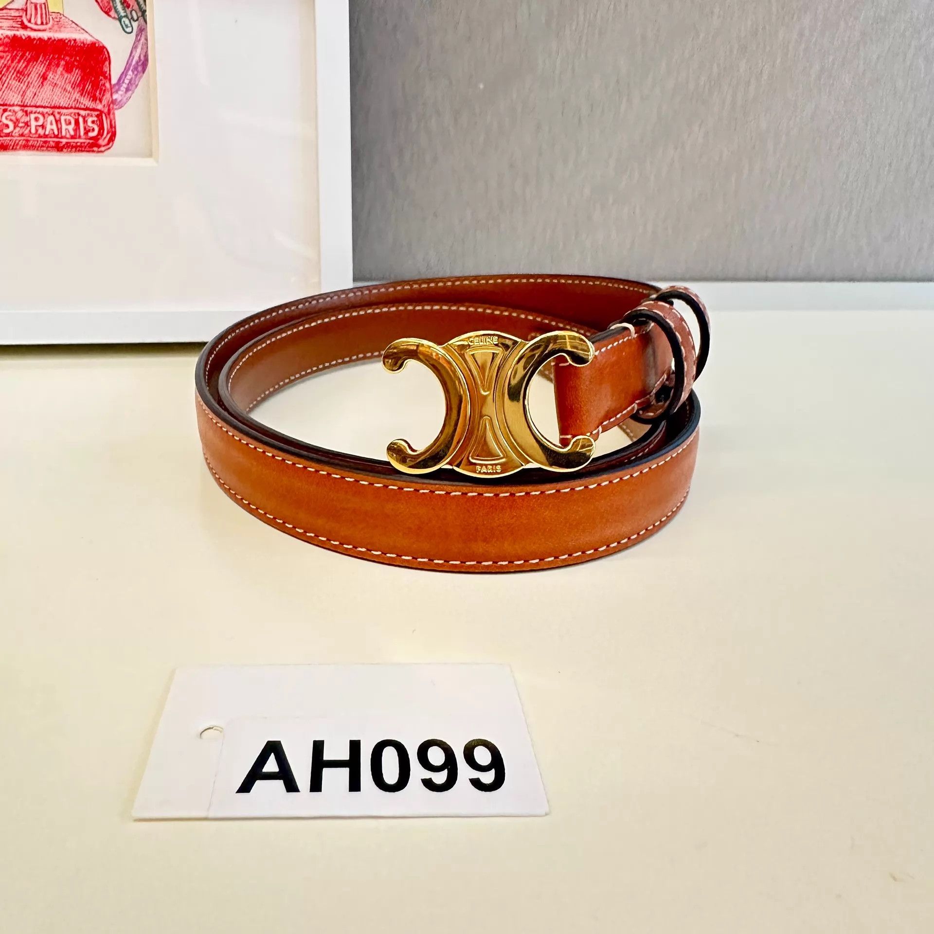Celine Celine Triomphe Gold Buckle Belt 93x1.5 FS AH099 Size ONE SIZE - 6 Thumbnail