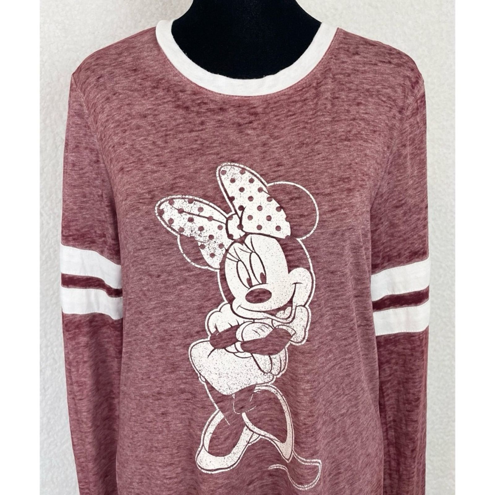 Disney (NWT) DISNEY • Maroon/White Minnie Mouse Long Sleeve Shirt Size M / US 6-8 / IT 42-44 - 2 Thumbnail