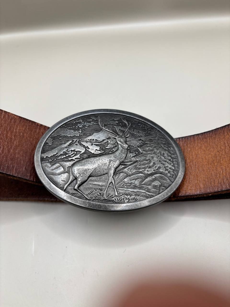 River Island River Island Made in England Vintage Stag Leather Belt Size ONE SIZE - 1 Thumbnail