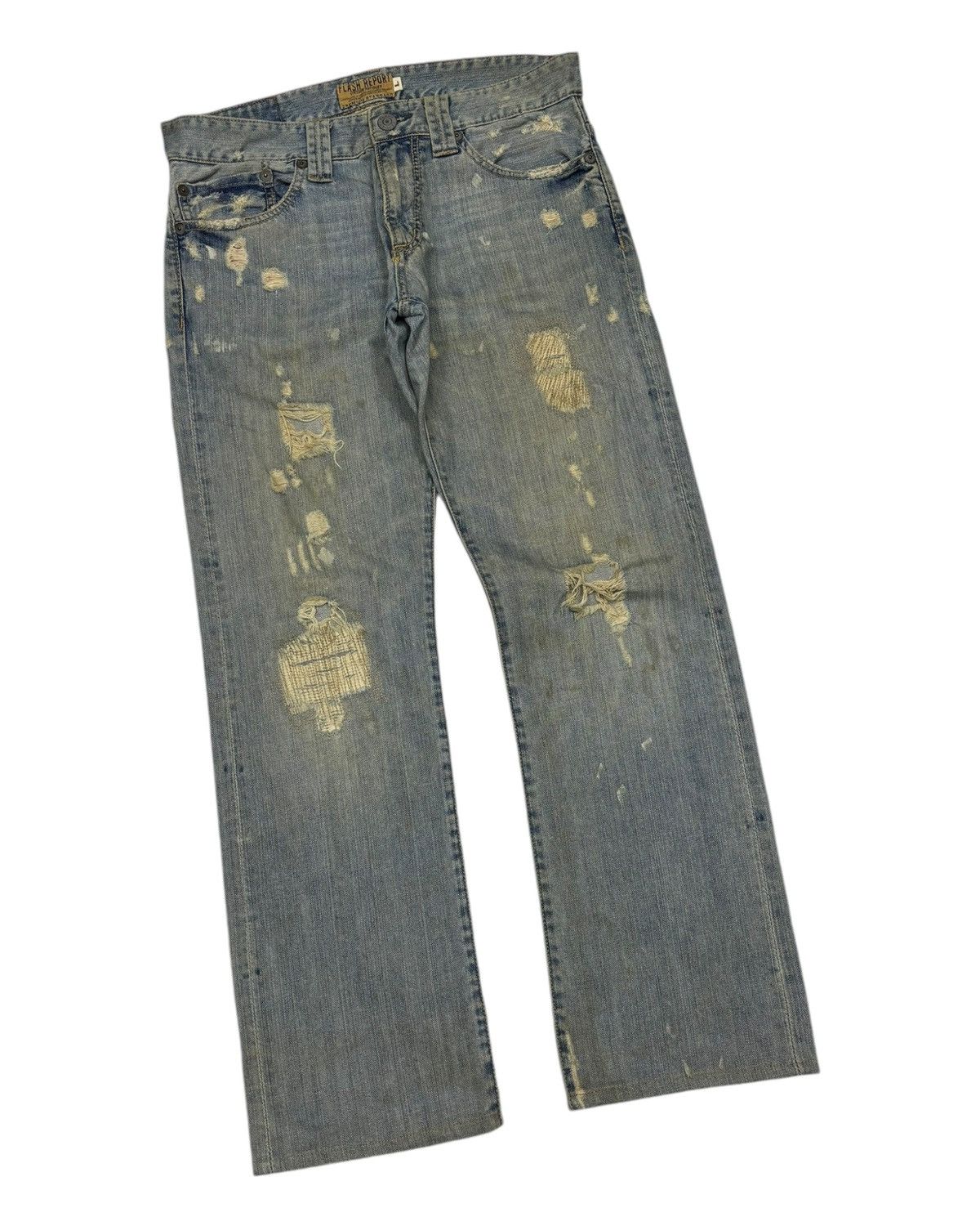 If Six Was Nine × Japanese Brand × Le Grande Bleu (L.G.B.) VINTAGE FATIGUES FLASH REPORT RIPPED DENIM JEANS Size US 34 / EU 50 - 5 Thumbnail
