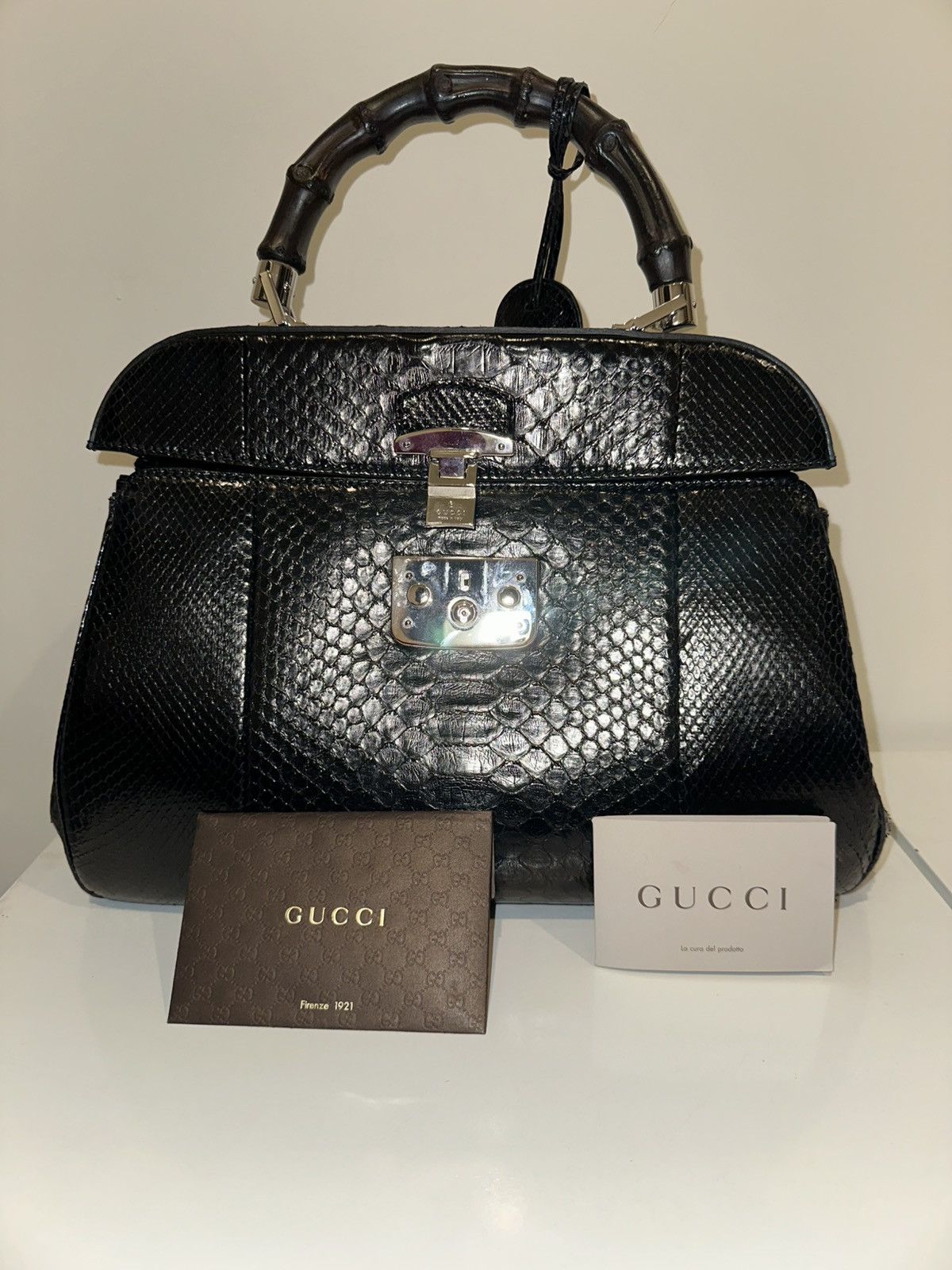 Gucci × Vintage Gucci Black Python Lady Lock Large handle bag Size ONE SIZE - 10 Thumbnail