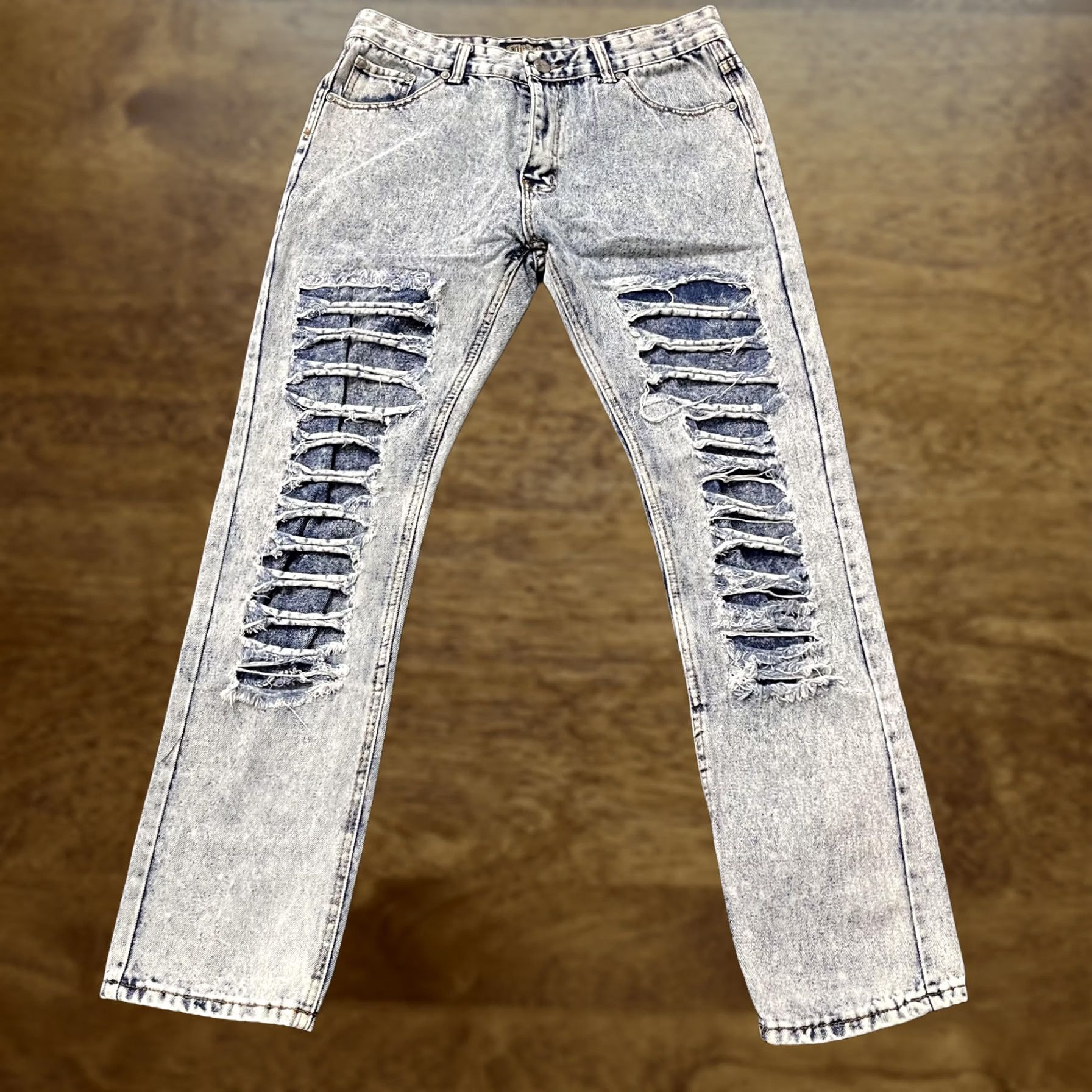Vintage Y2K City Ink Jeans Mens 30 Light Wash Blue Distressed Ripped Ladder Cutout Slim Size US 30 / EU 46 - 1 Thumbnail