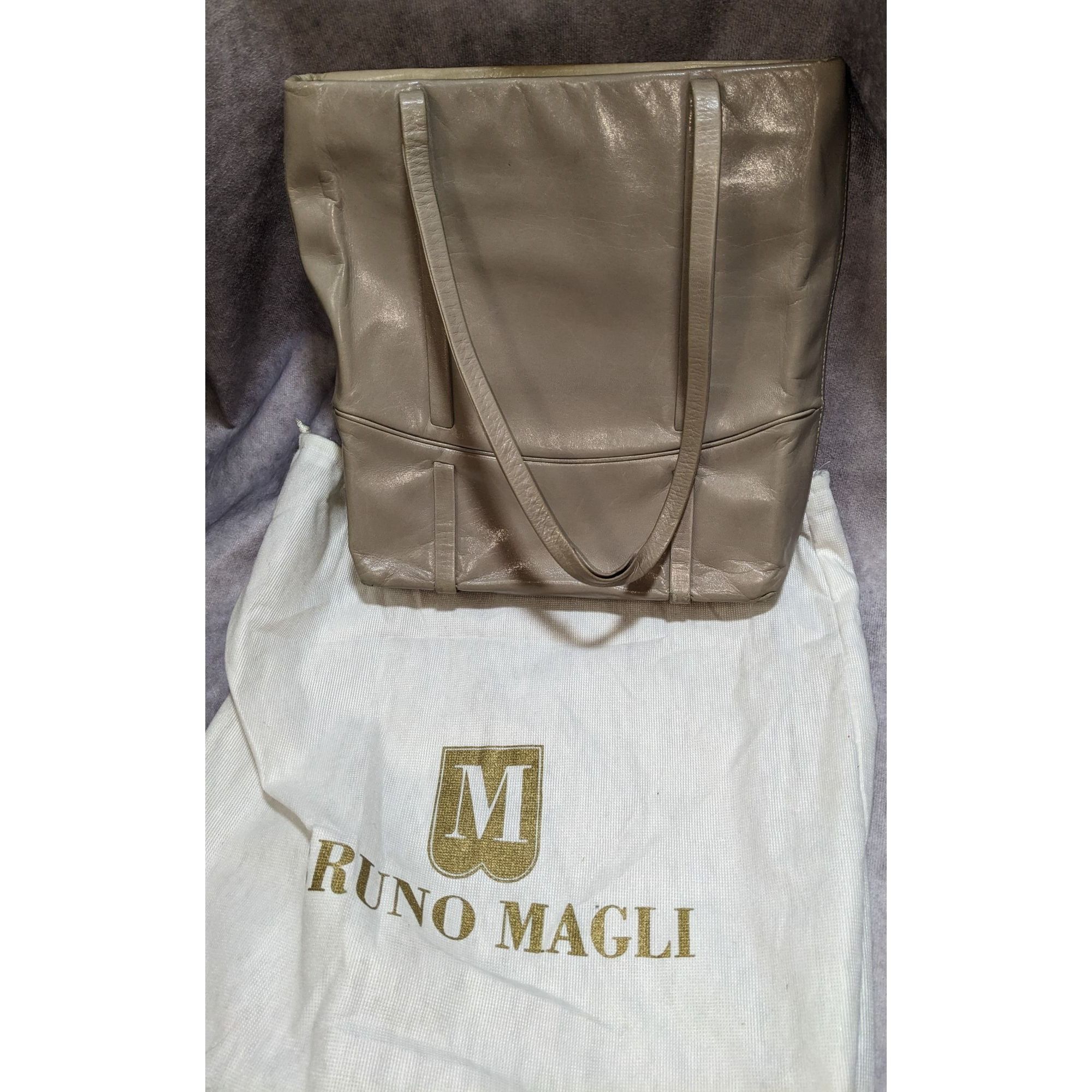 Bruno Magli Bruno Magli Leather Tote Bag With Dust Bag Two-Tone Beige & Size ONE SIZE - 1 Thumbnail