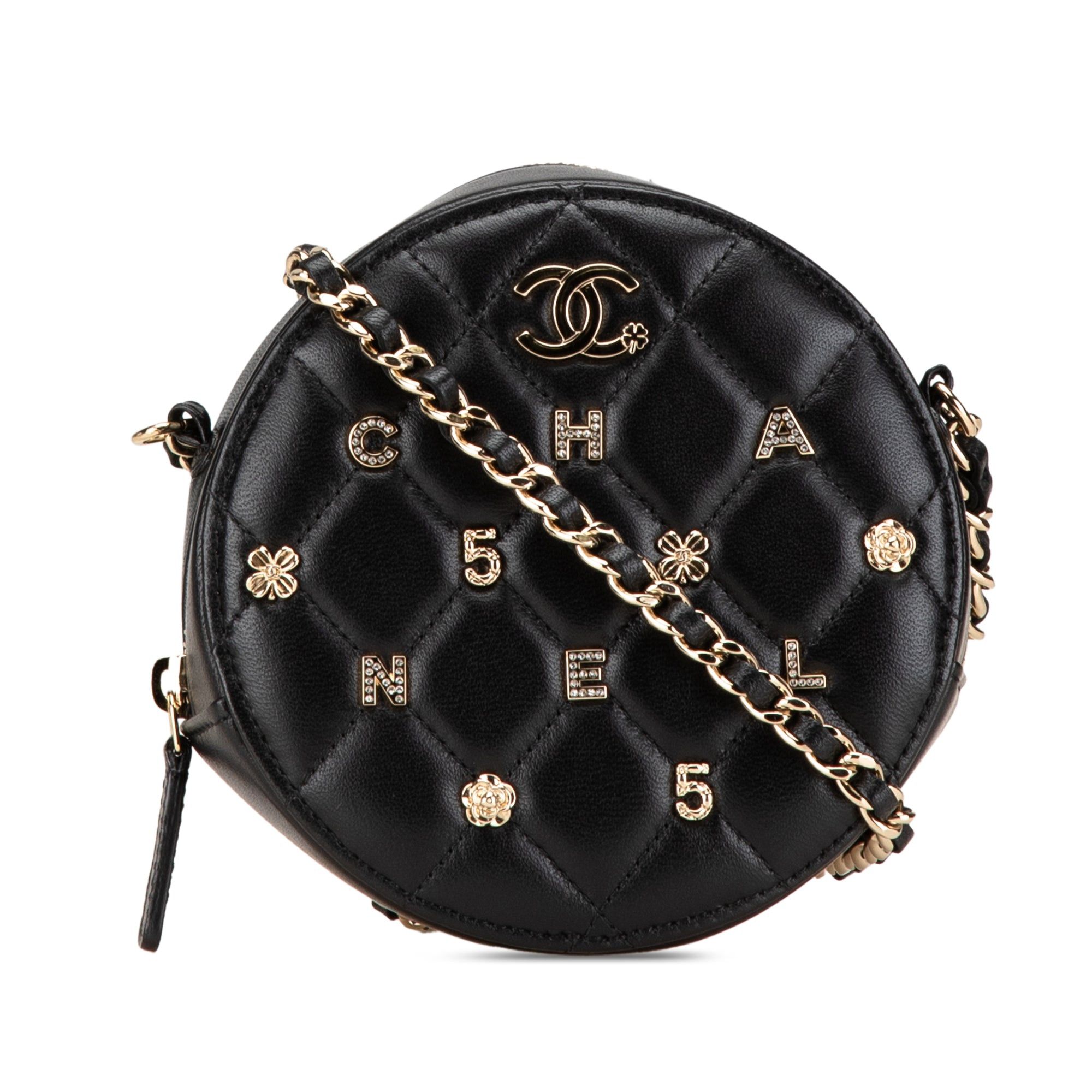 Chanel Chanel CC Quilted Lambskin Lucky Charms Round Clutch with Chain Black Size ONE SIZE - 1 Thumbnail