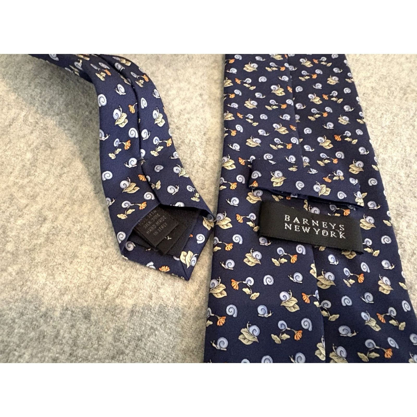 Vintage Barneys New York Tie Silk Blue Floral Snails Leaves Men Long 61" Italy Size ONE SIZE - 2 Thumbnail