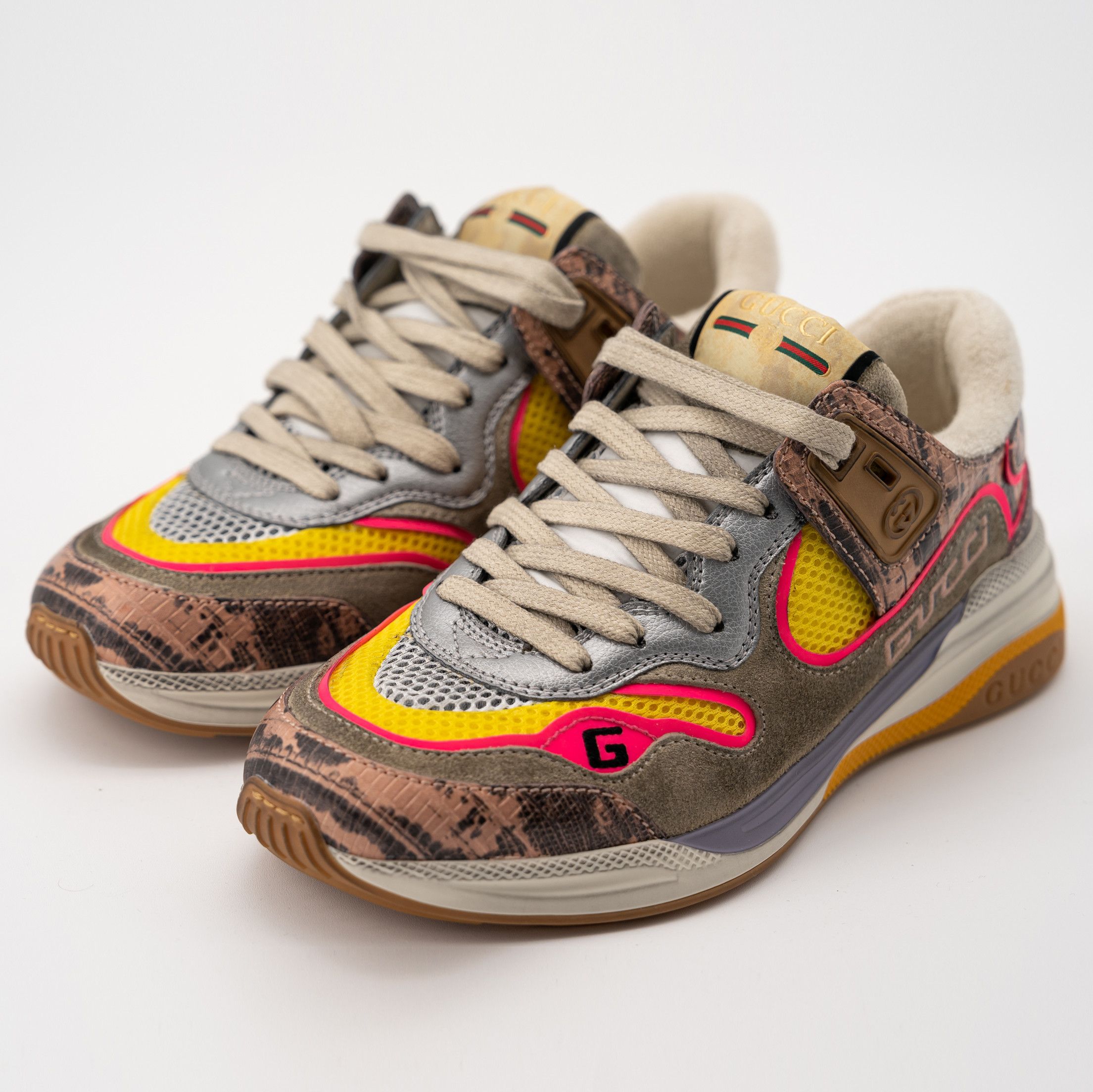Gucci Size 35.5G - Gucci Ultrapace Pink Orange Yellow Snakeskin Size US 5.5 / IT 35.5 - 1 Thumbnail
