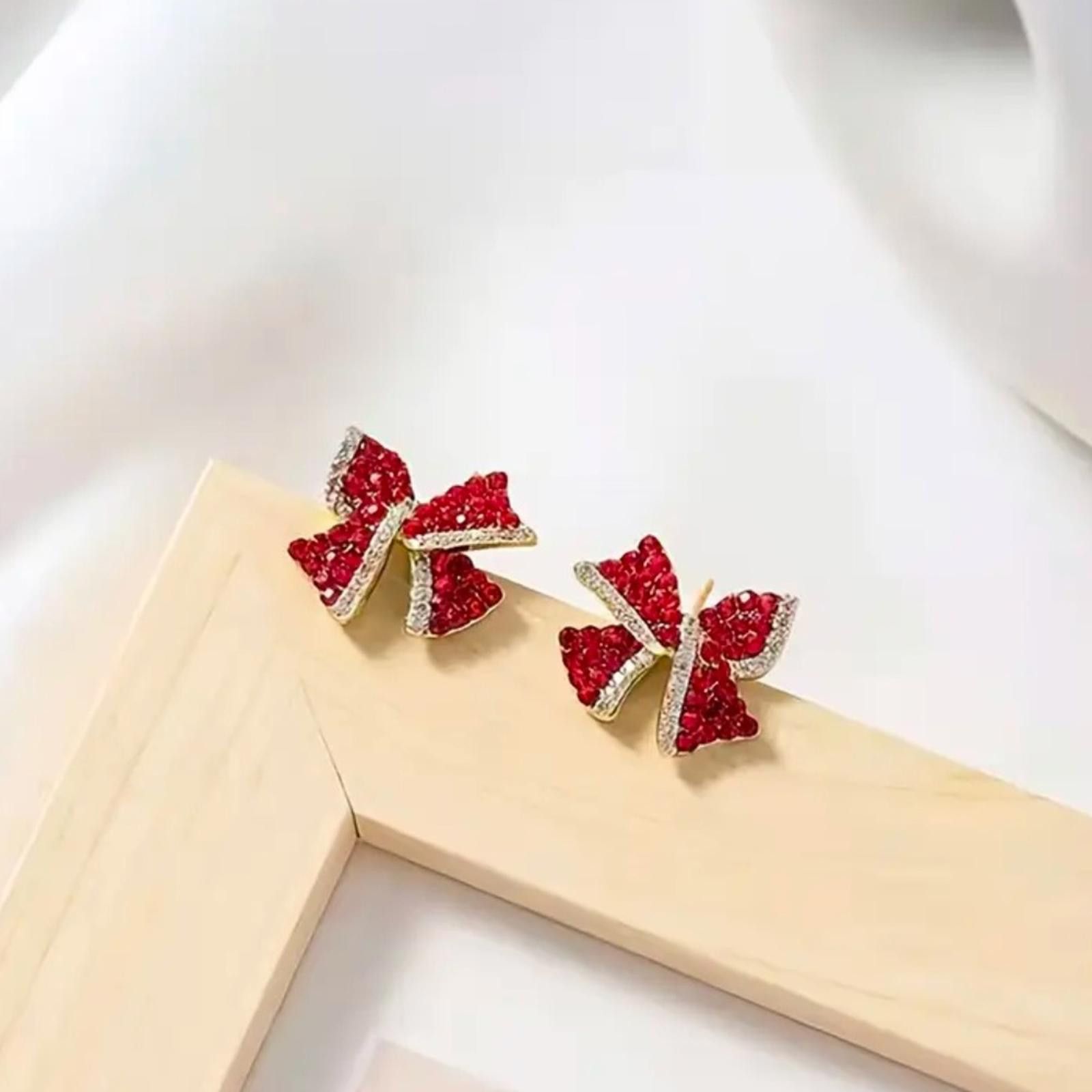Designer Round Cut Simulated Red Garnet Stud Earrings In 14K Size ONE SIZE - 2 Thumbnail