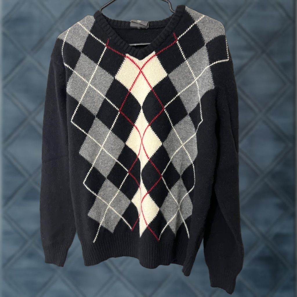 H&M H&M LOGG Sweater L Black Pullover Argyle Diamond Knit V-Neck Mens Size US L / EU 52-54 / 3 - 1 Thumbnail