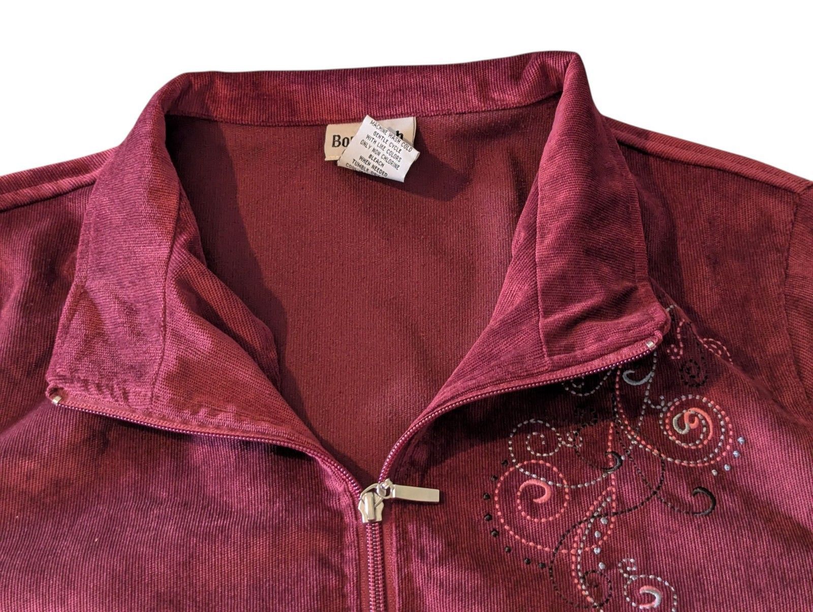 Other BonWorth Jacket Women Medium Petite Burgundy Corduroy Zip Size M / US 6-8 / IT 42-44 - 2 Thumbnail