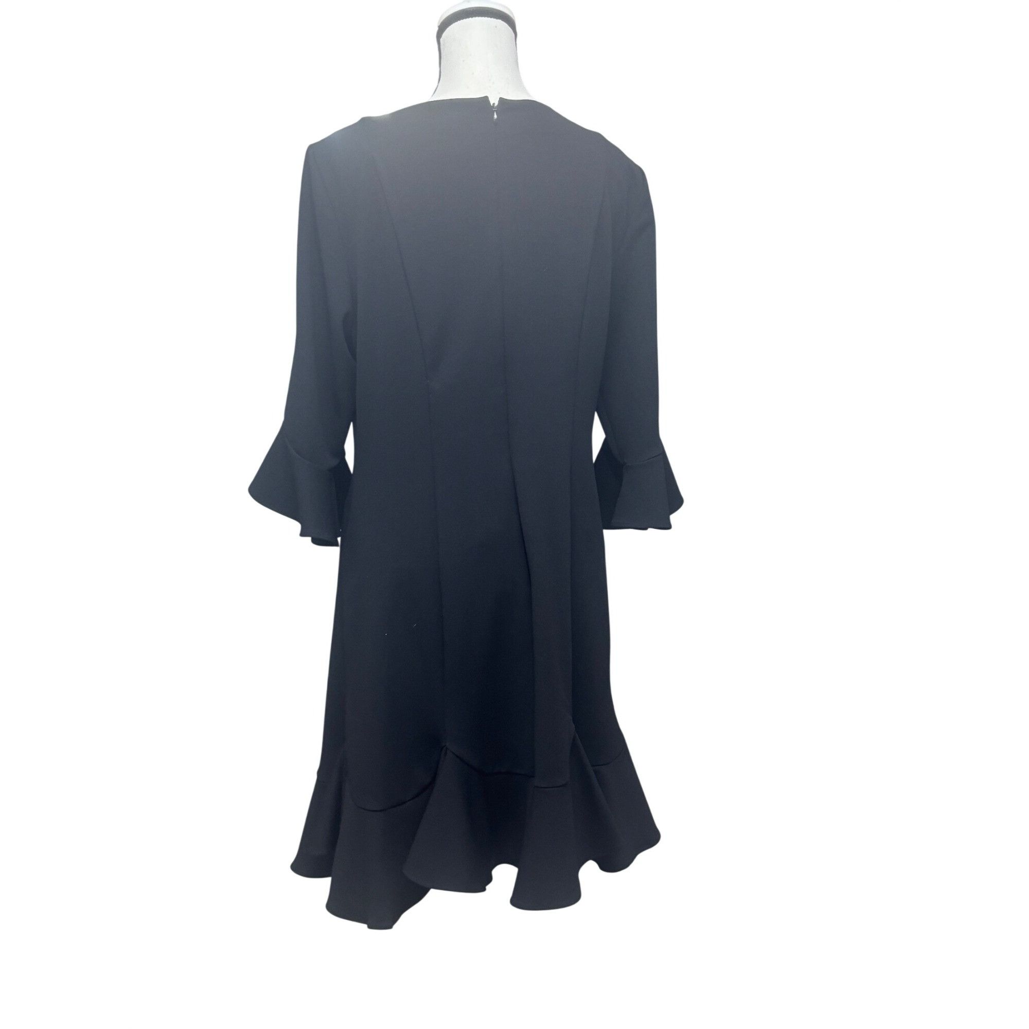 Adrianna Papell Adrianna Papell Black Ruffle Hem & Bell Sleeve Crepe Dress, Size XL / US 12-14 / IT 48-50 - 4 Thumbnail