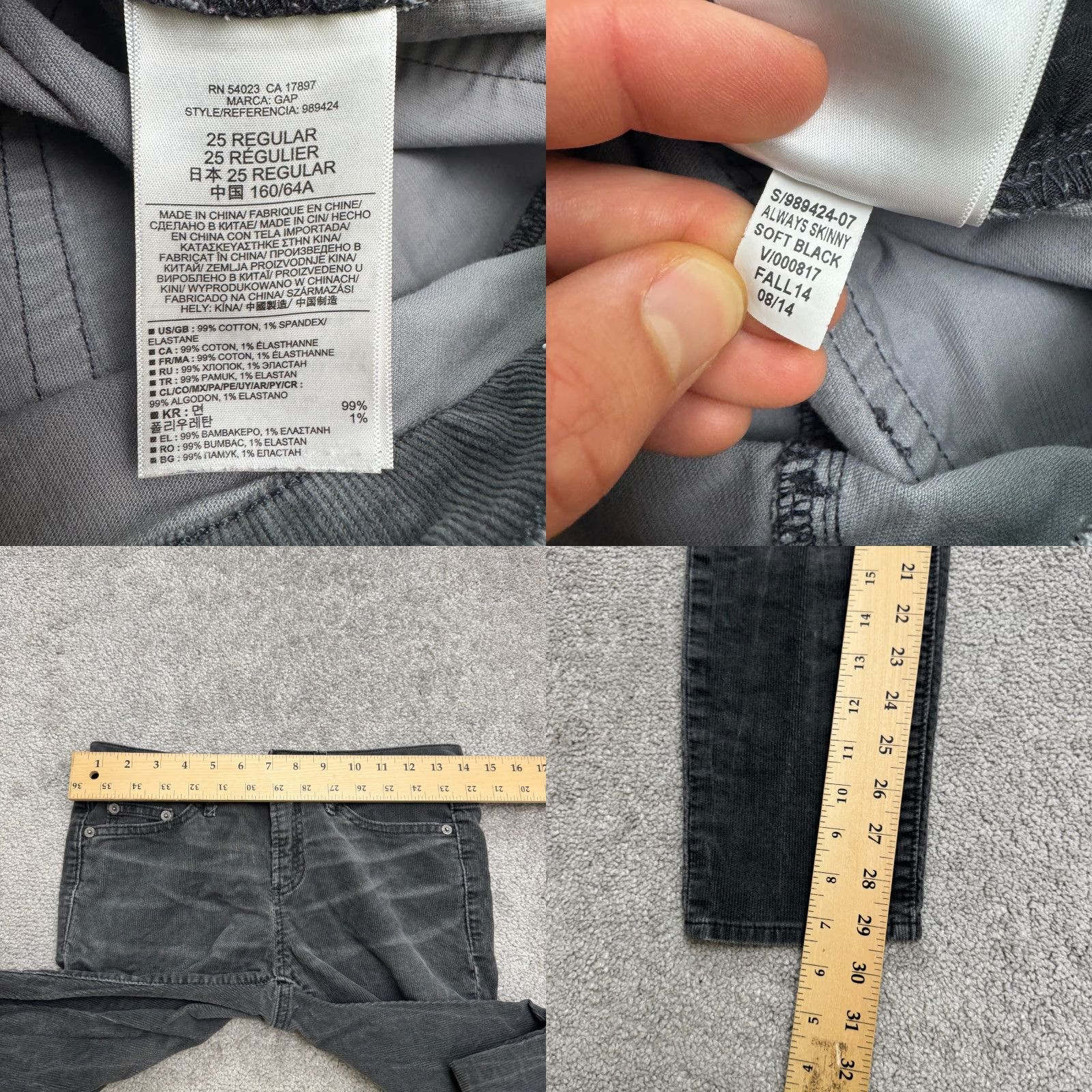 Gap Gap 1961 Always Skinny Corduroy Pants Womens 25 Regular Mid Rise Cotton Casual Gray Vintage? Size 42" / US 20 - 8 Thumbnail