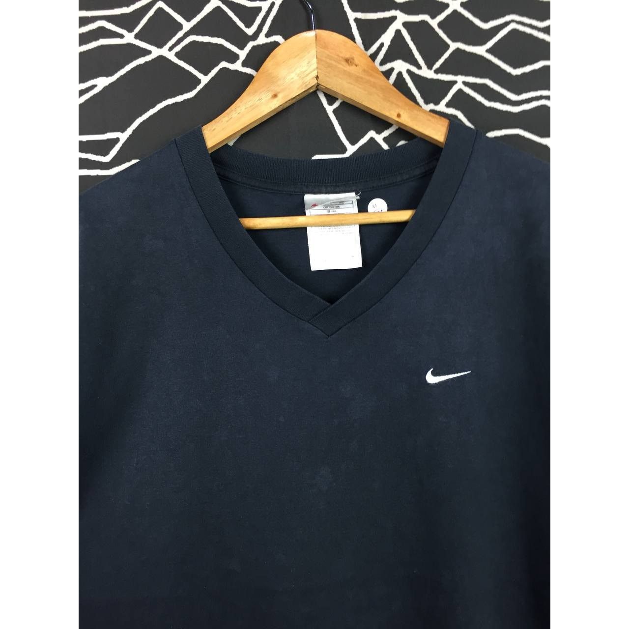 Nike × Vintage Vtg 90s Nike Swoosh Embroidered Logo V-Neck Tee Size US L / EU 52-54 / 3 - 4 Thumbnail