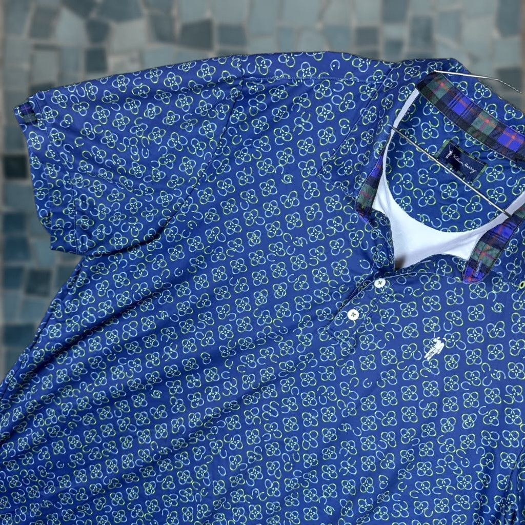 Vintage William Murray Polo Mens XL Shirt Tartan Geometric Horseshoe Performance Stretch Blue Geometric 90s Golf Mens XL Polo Size US XL / EU 56 / 4 - 1 Thumbnail