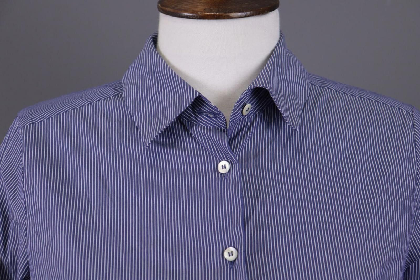 Designer Rosso 35 Genova Blue Pinstripe Henley Shirt Dress Size 42 Size M / US 6-8 / IT 42-44 - 7 Thumbnail