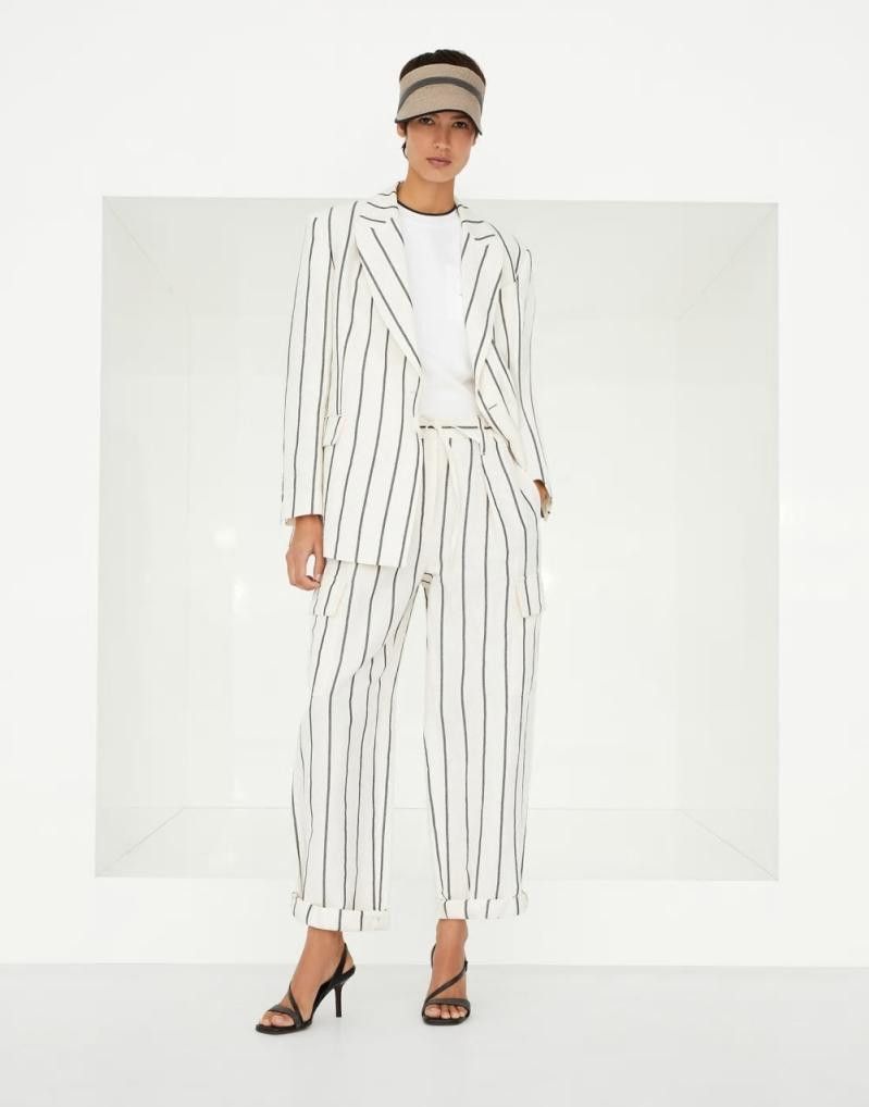 Brunello Cucinelli o1la1rc1a0425 Ladys Pants Suit in White Size M / US 6-8 / IT 42-44 - 4 Thumbnail